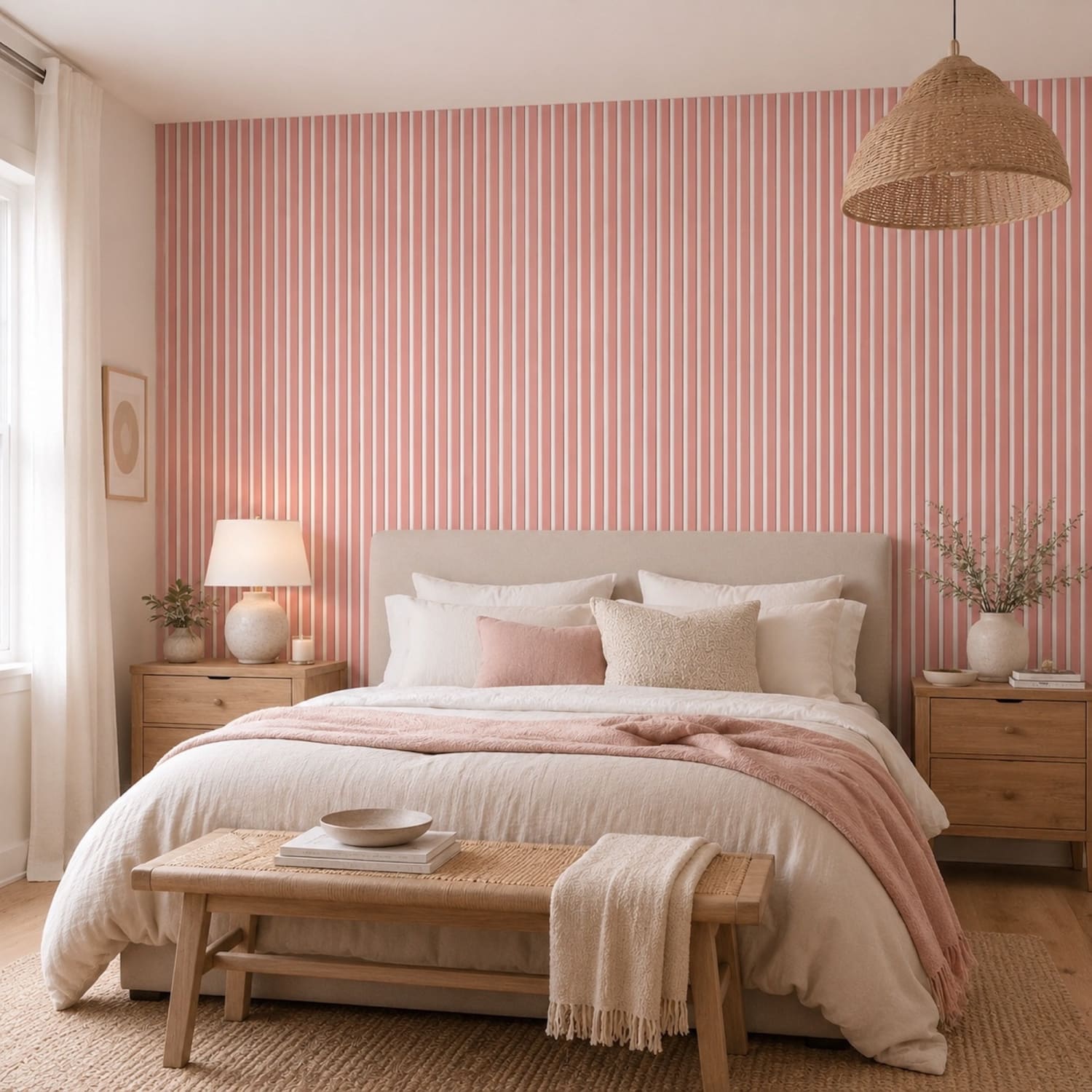 Pink Acoustic Wall Panels | Petal Pink Slatted Panels with White