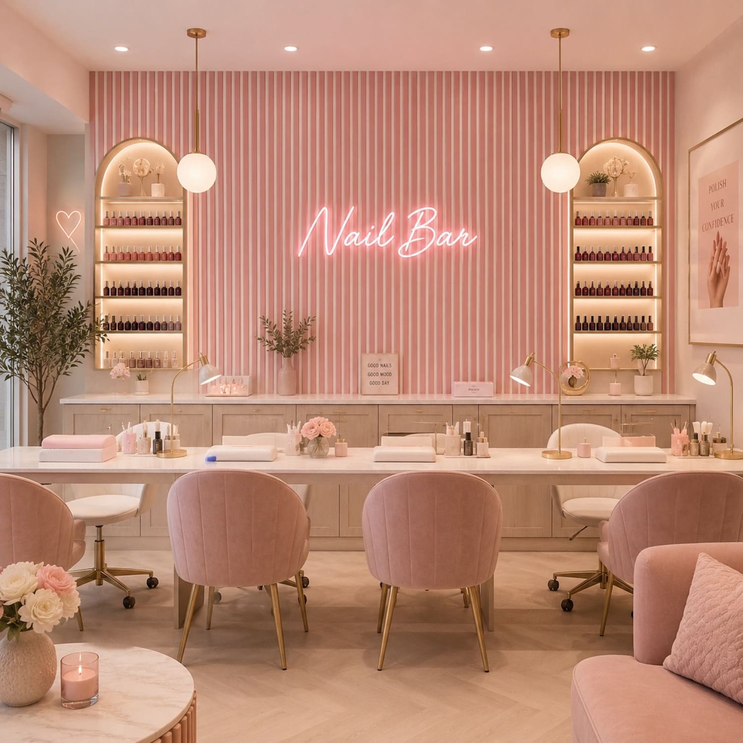 Acoustic Wall Panels in Petal Pink with White Backing