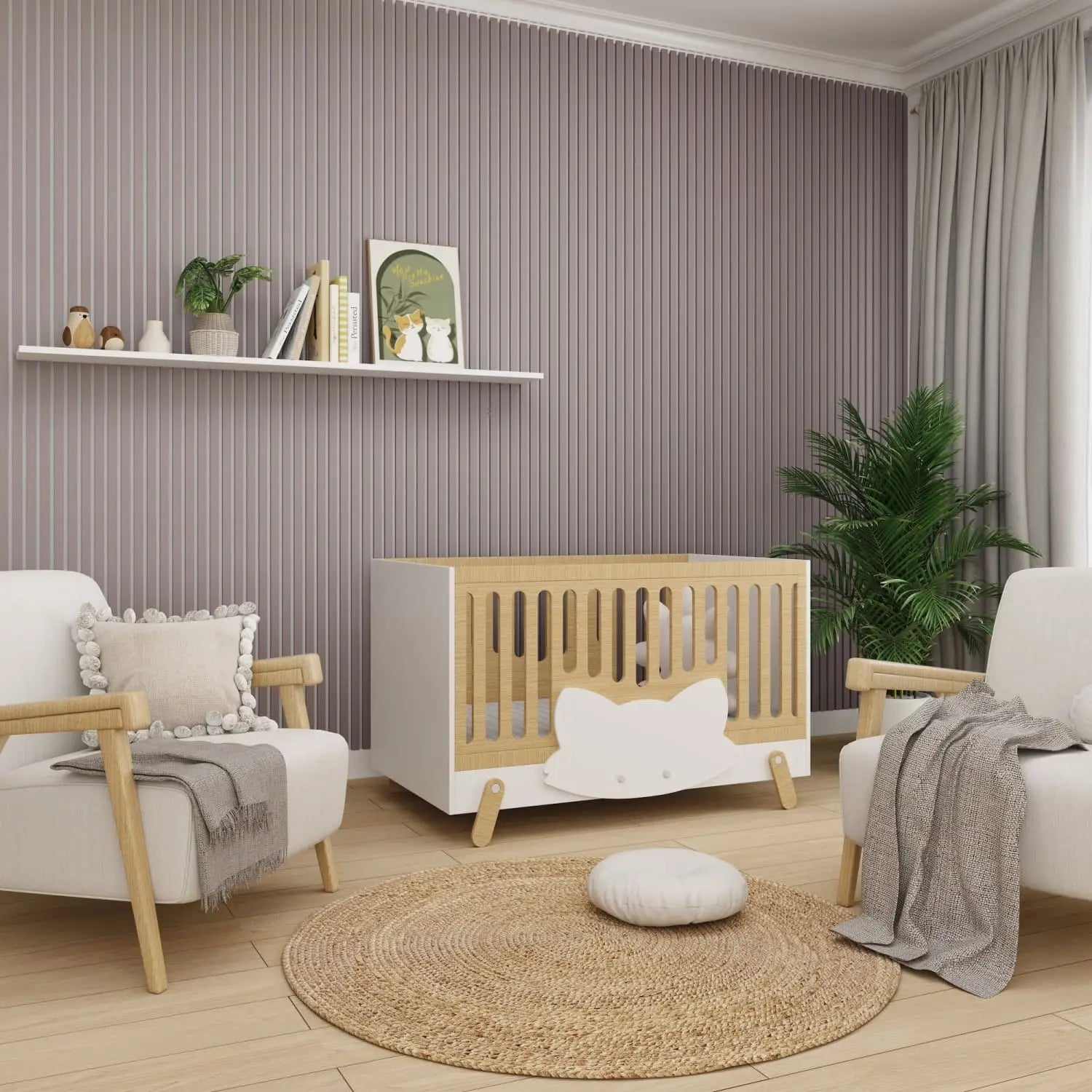 Acoustic wall panels in Purple Heather with white backing