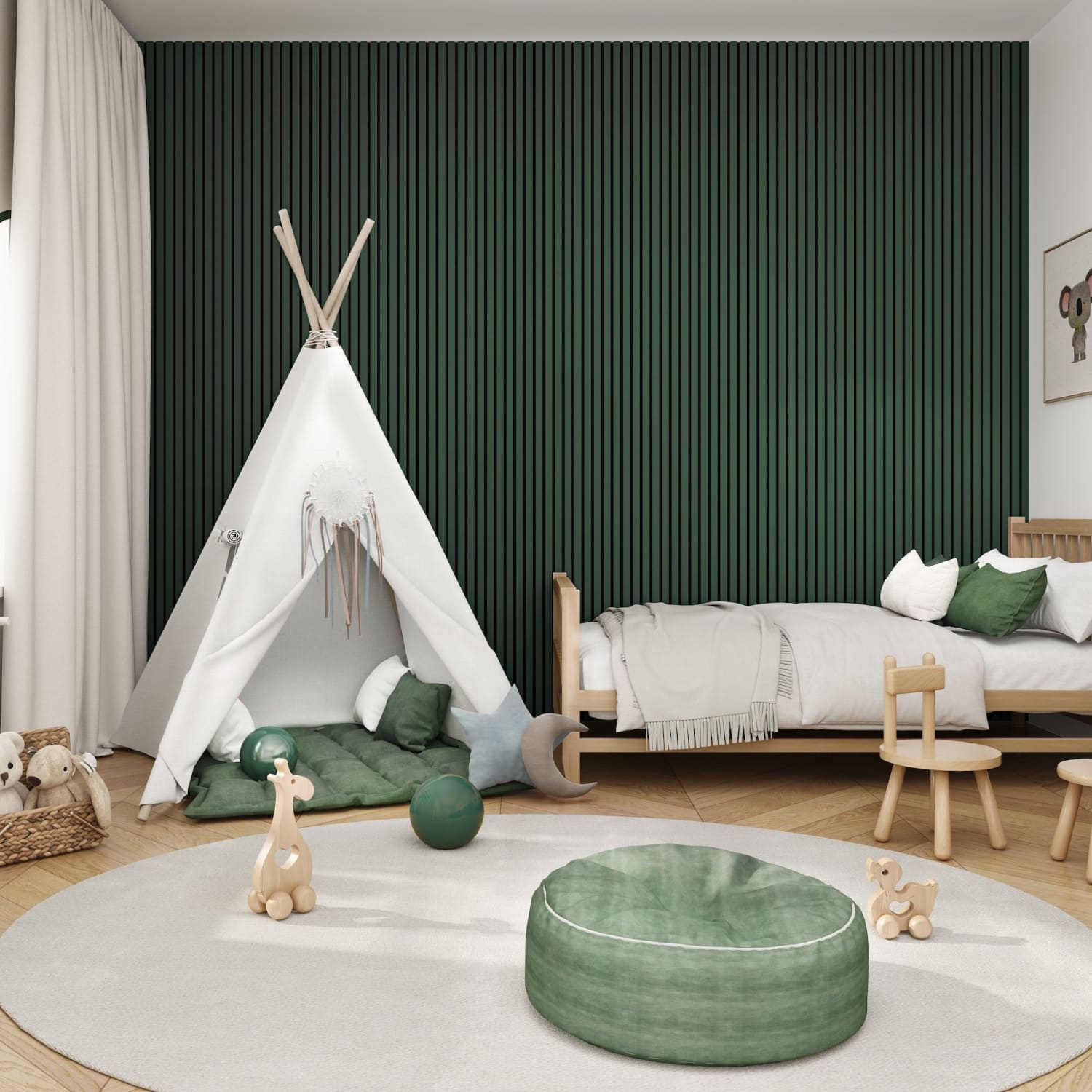 Rainforest Green Acoustic Wall Panels | Green Slatted Panels with