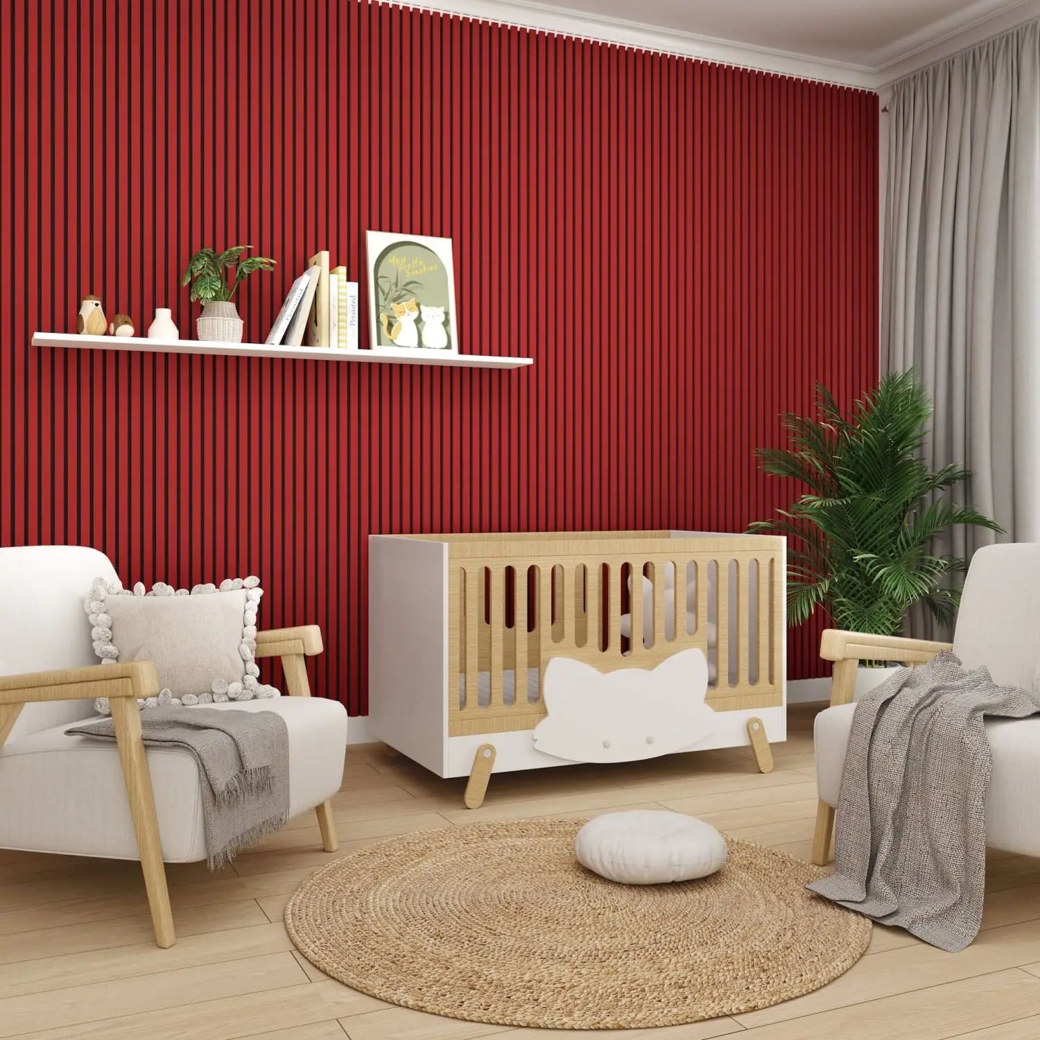 Acoustic wall panels in Red Wonder with black backing