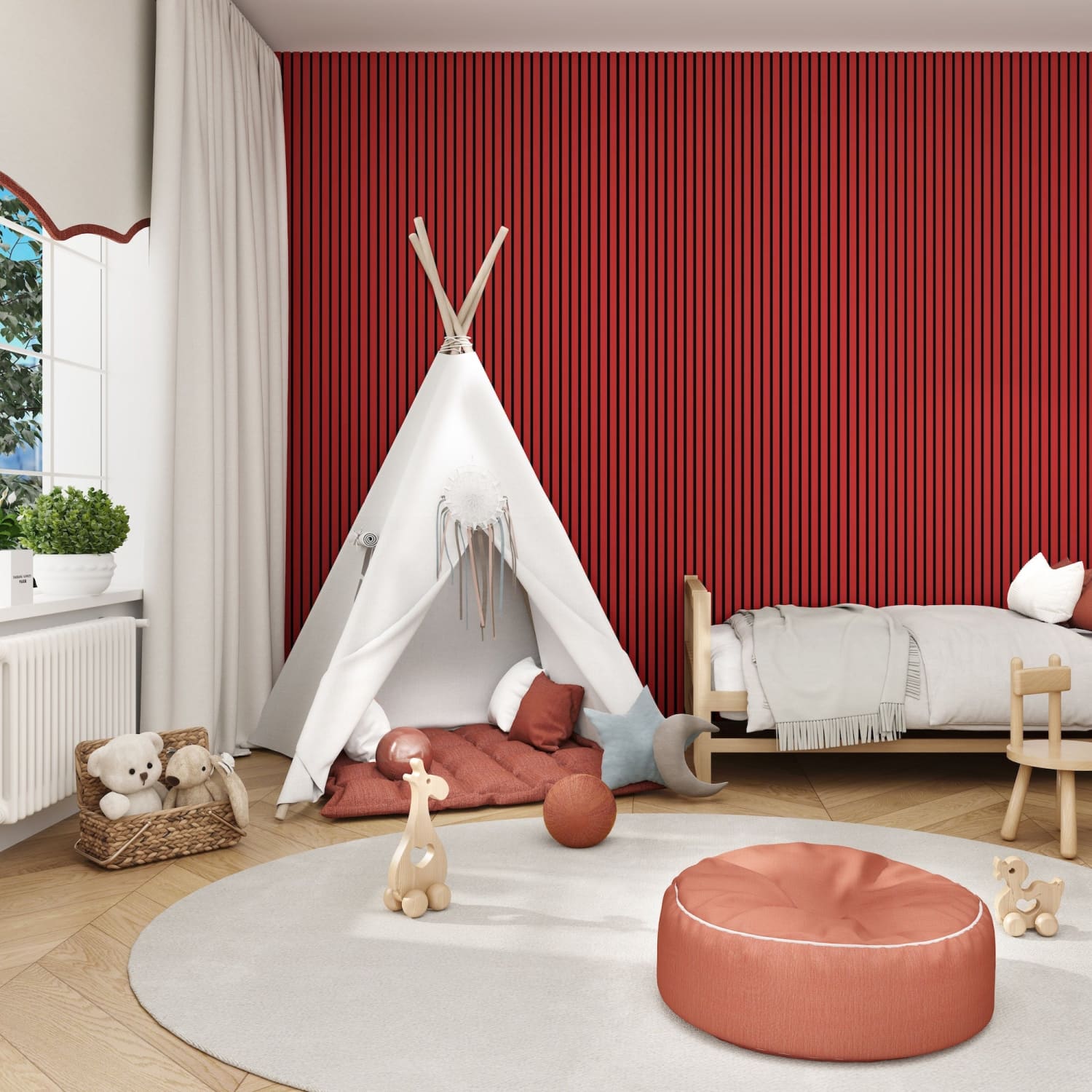 Acoustic Wall Panels in Red Wonder with Black Backing