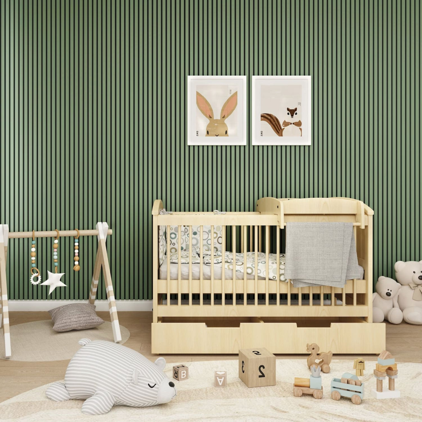 Baby room with wall panels