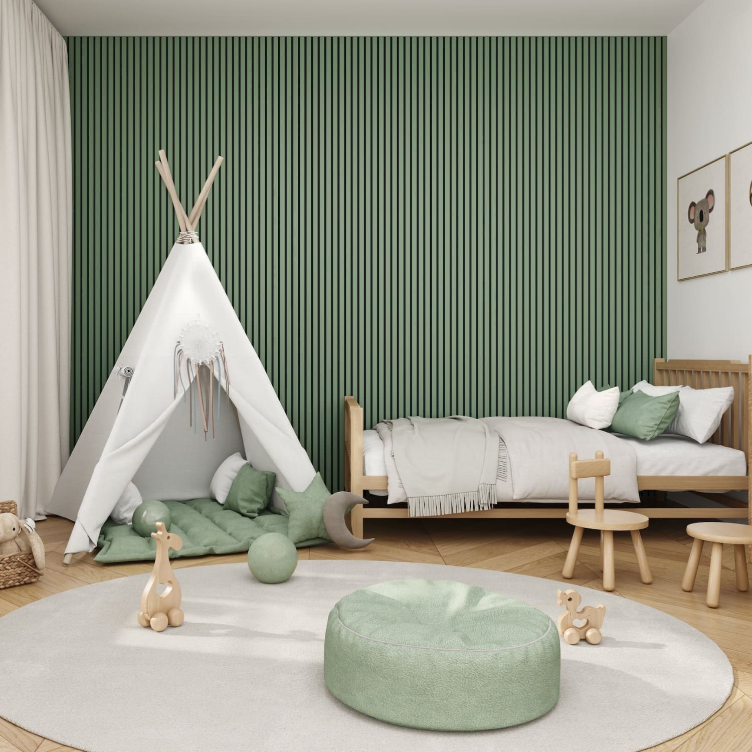 Acoustic Wall Panels in Vintage Green with Black Backing