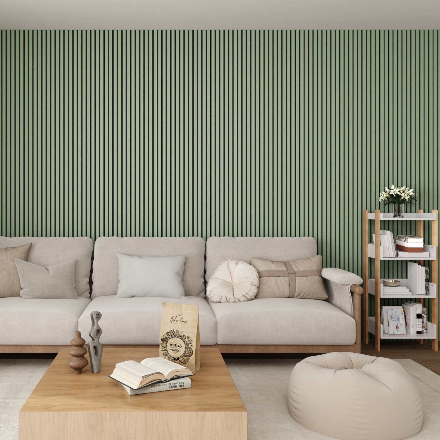 Acoustic Wall Panels in Vintage Green with Black Backing