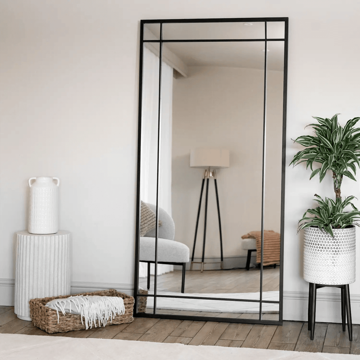 Large Rectangular Window Mirror Aimi - Full Length Black Metal Rectangle Window Mirror