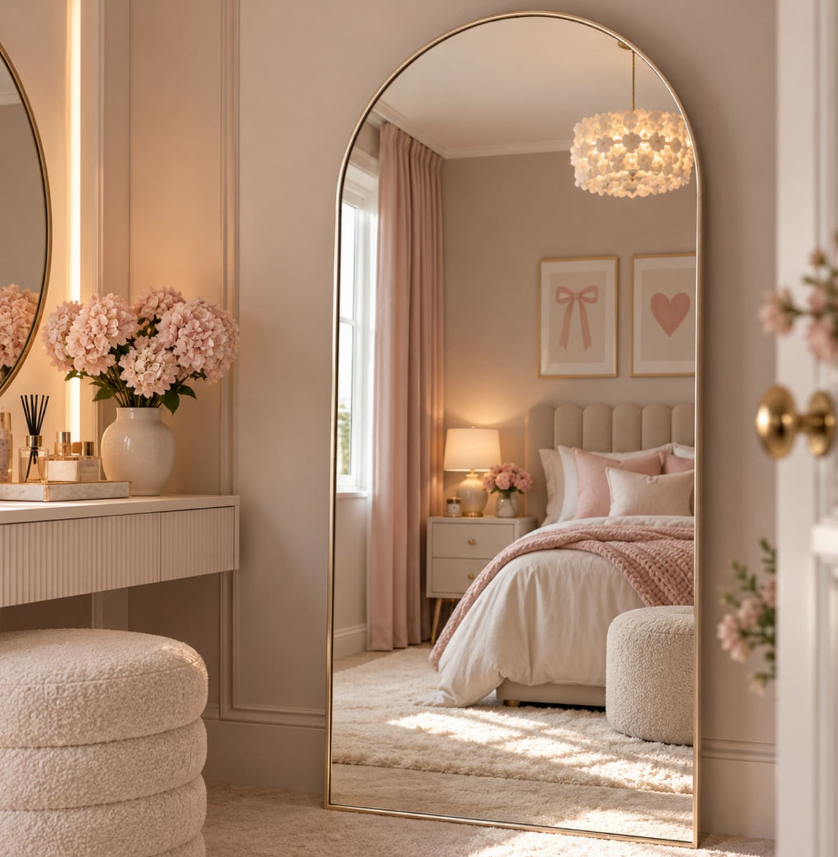 Akiko - Full Length Champagne Metal Arched Mirror - 180cm x 90cm