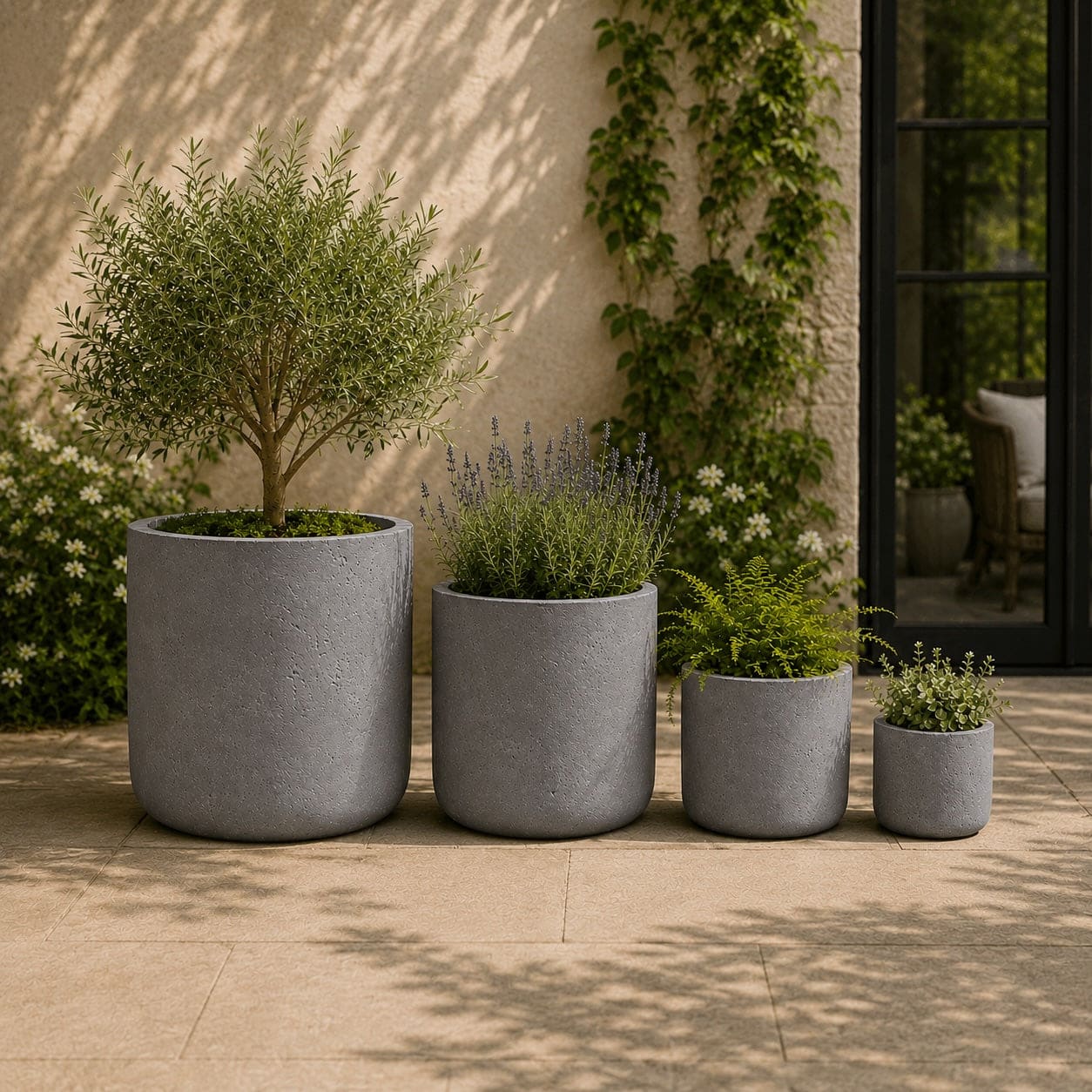 Aurella | Set Of 4 - Onyx Dusk – Concrete Cylinder Planters Set – Round Plant Pots Nest