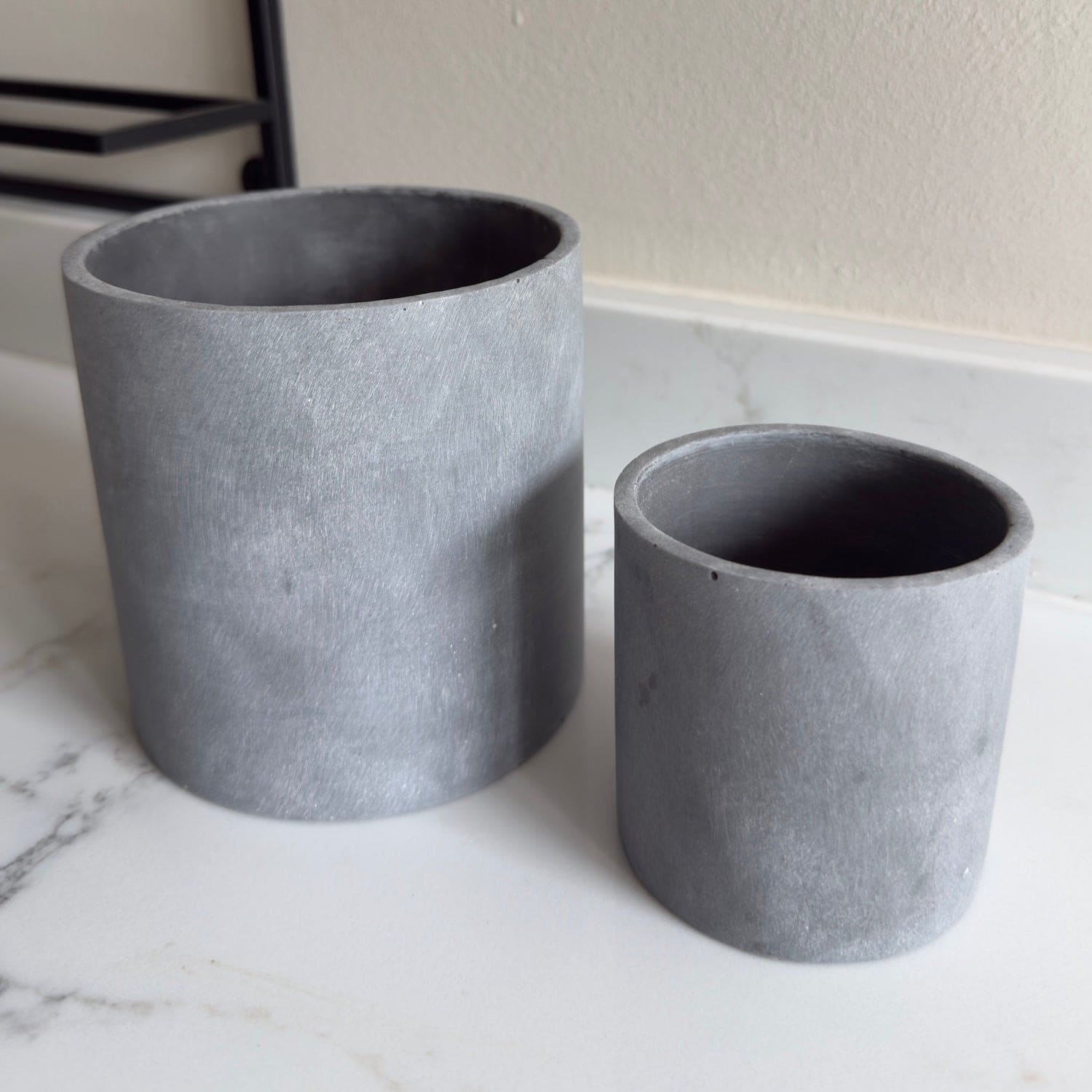 Aurello | Brushed Grey Stone Resin Indoor Plant Pots (Set of 2)