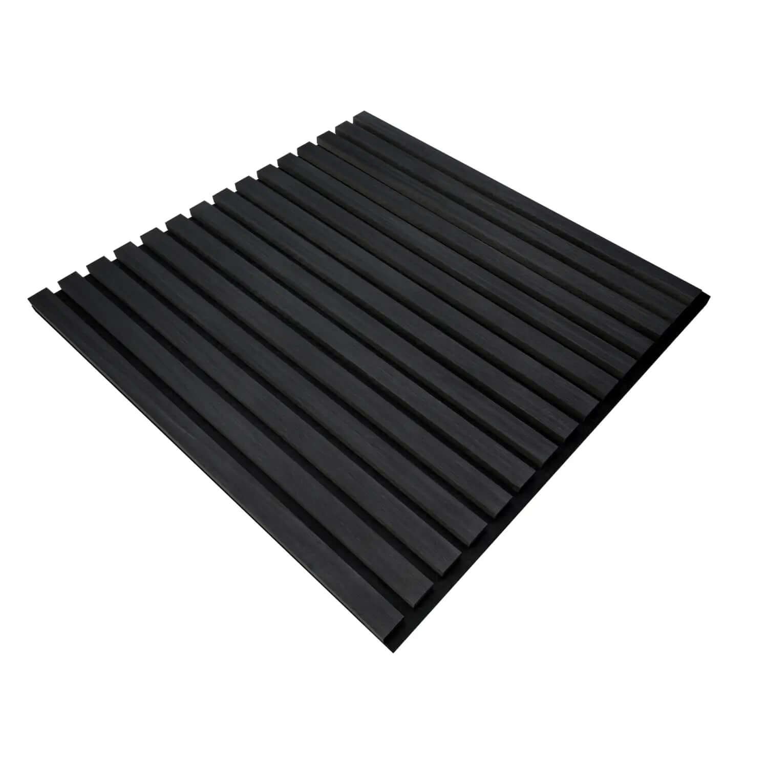 Black ribbed acoustic foam panel with parallel ridges.