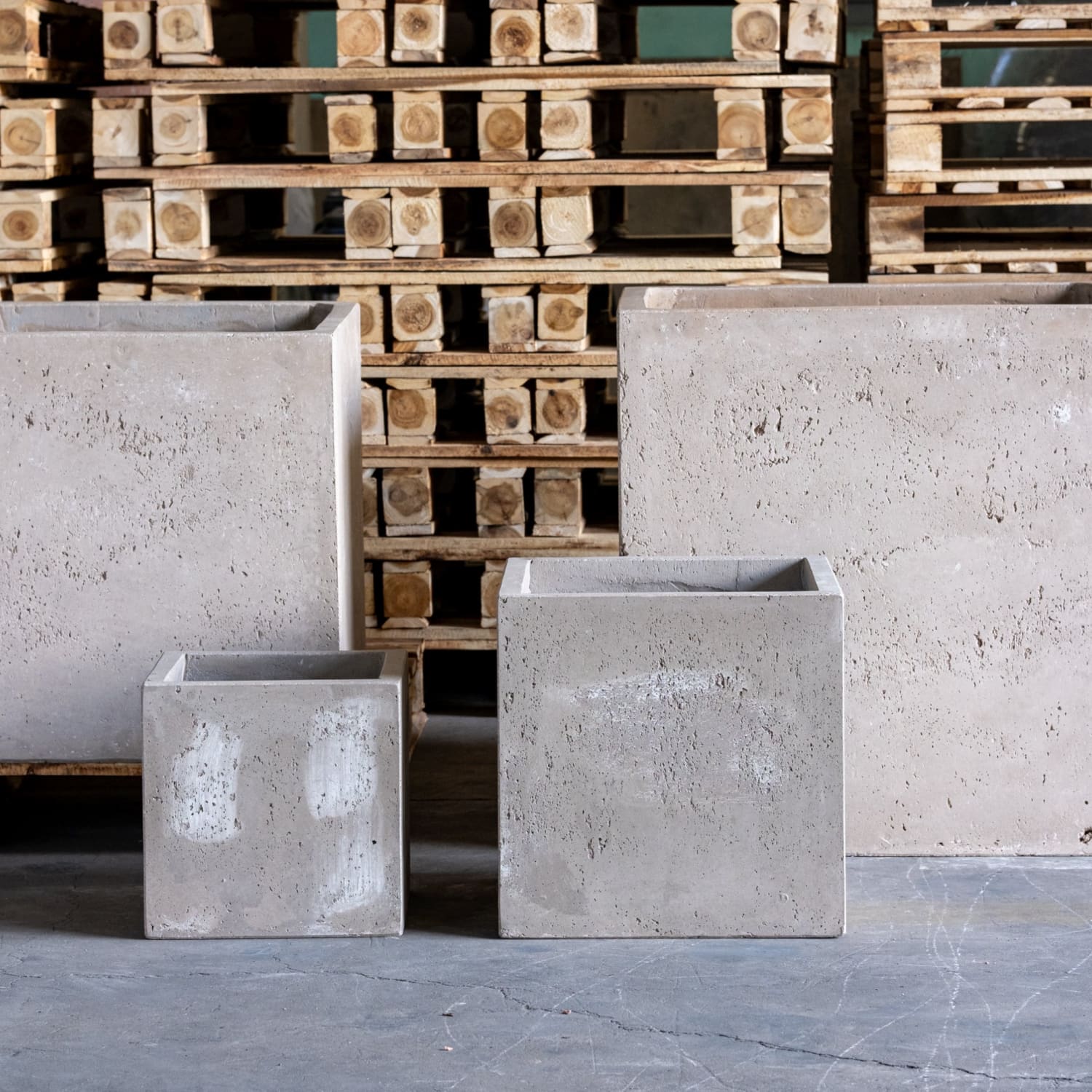 Cubrosa | Set Of 4 - Truffle – Concrete Square Planters Set – Cube Plant Pots Nest