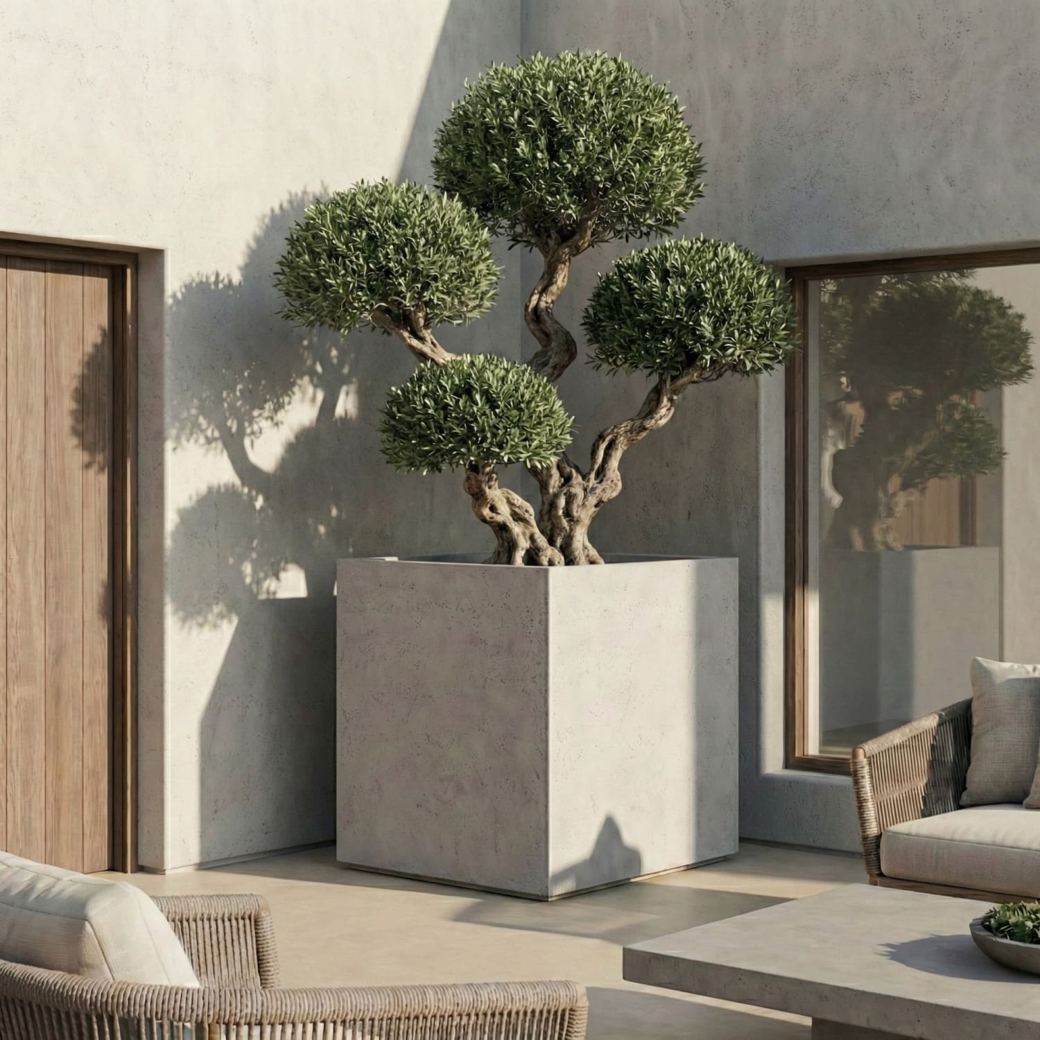 Cubrosa | White Mist – 100cm XXL Square Concrete Planter – 782L Large Outdoor Plant Pot