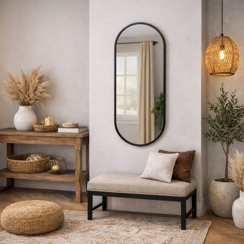 Emi - Black Metal Runway Oval Mirror - 120cm x 40cm