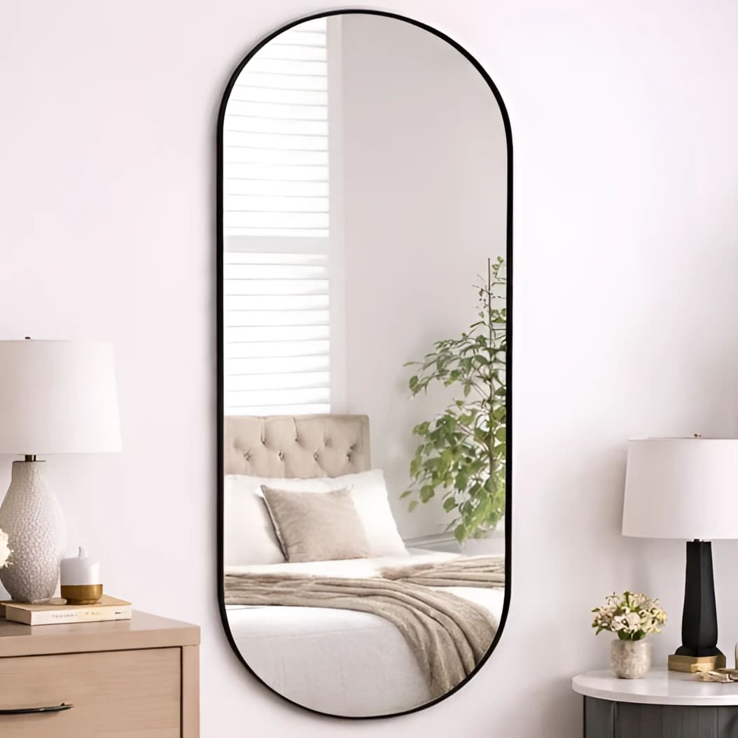 Emi - Full Length Black Metal Runway Oval Mirror - 150cm x 60cm