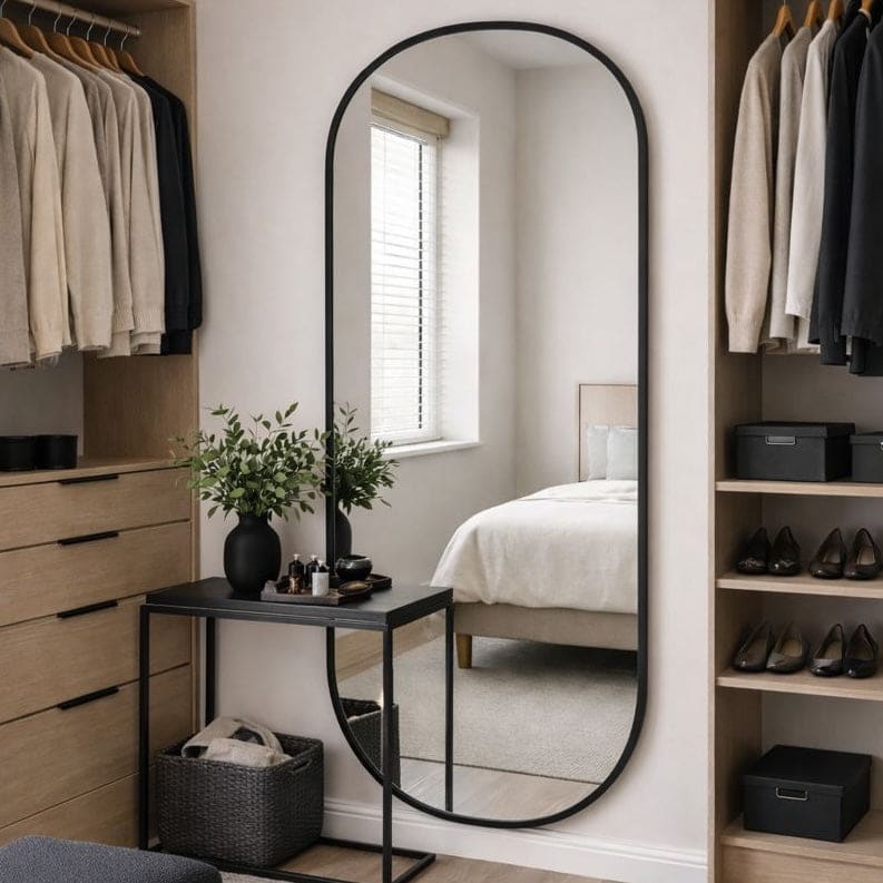 Emi - Full Length Black Metal Runway Oval Mirror - 180cm x 80cm