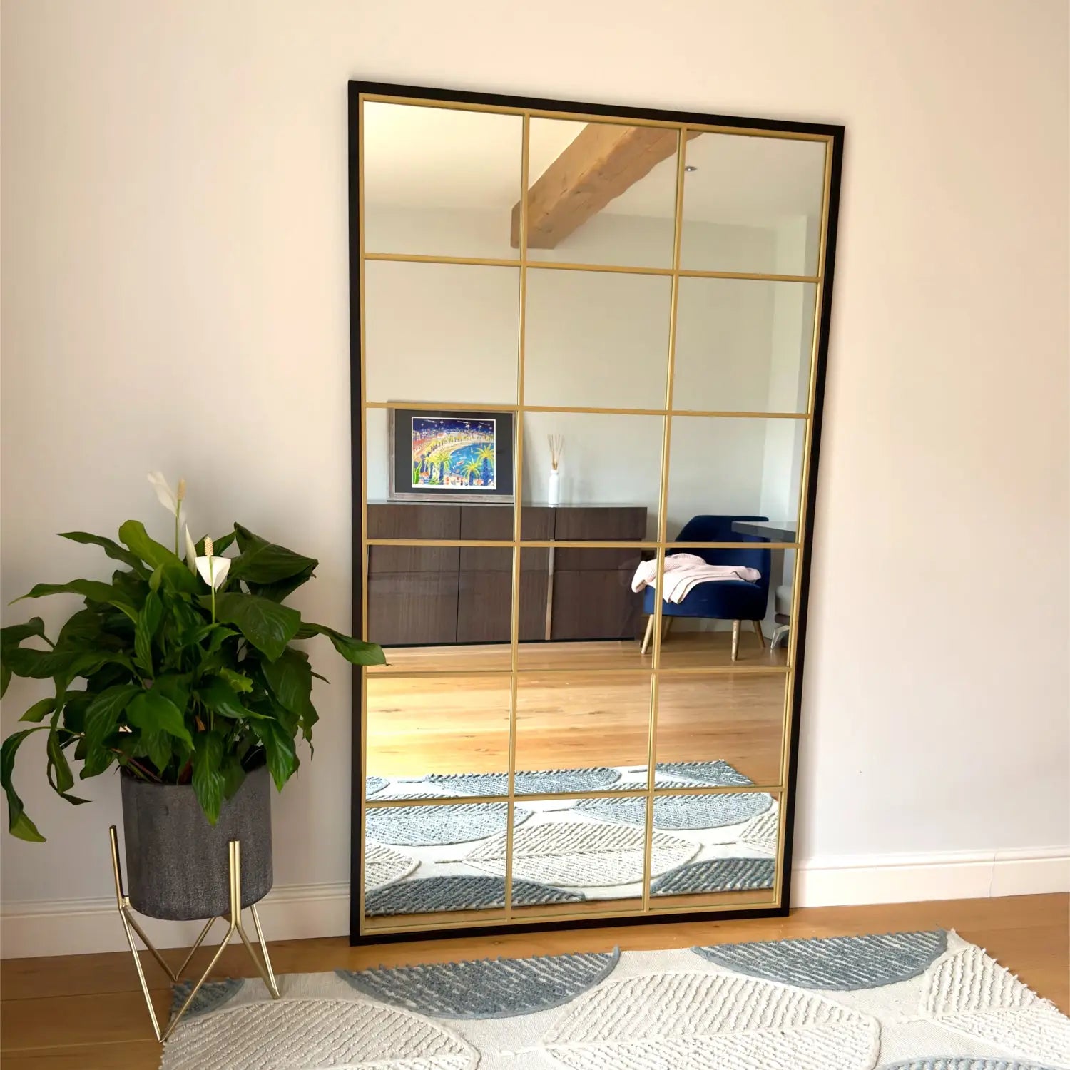 Rectangular grid-pane mirror.