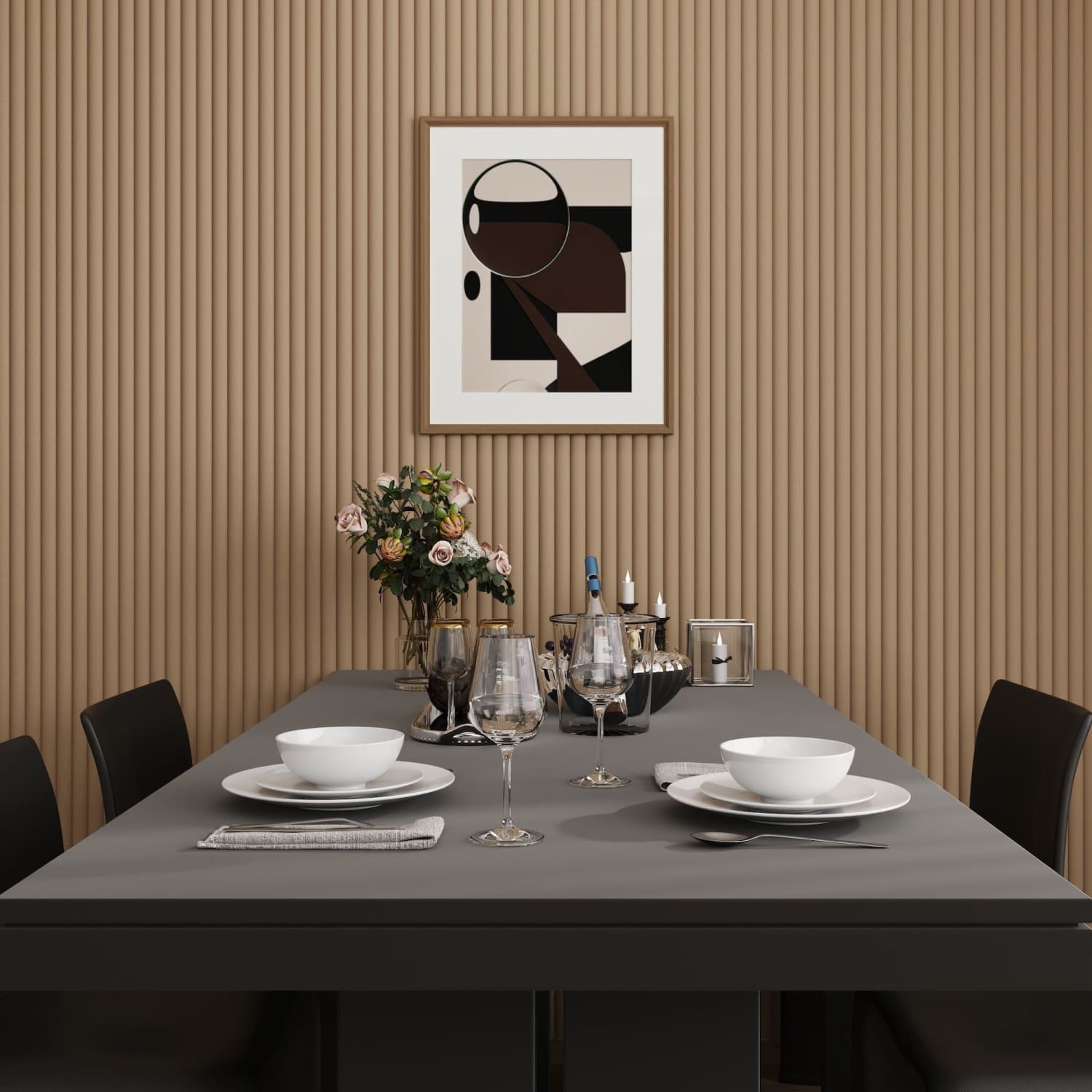 Large Fluted Wall Panels in Biscuit with White Backing