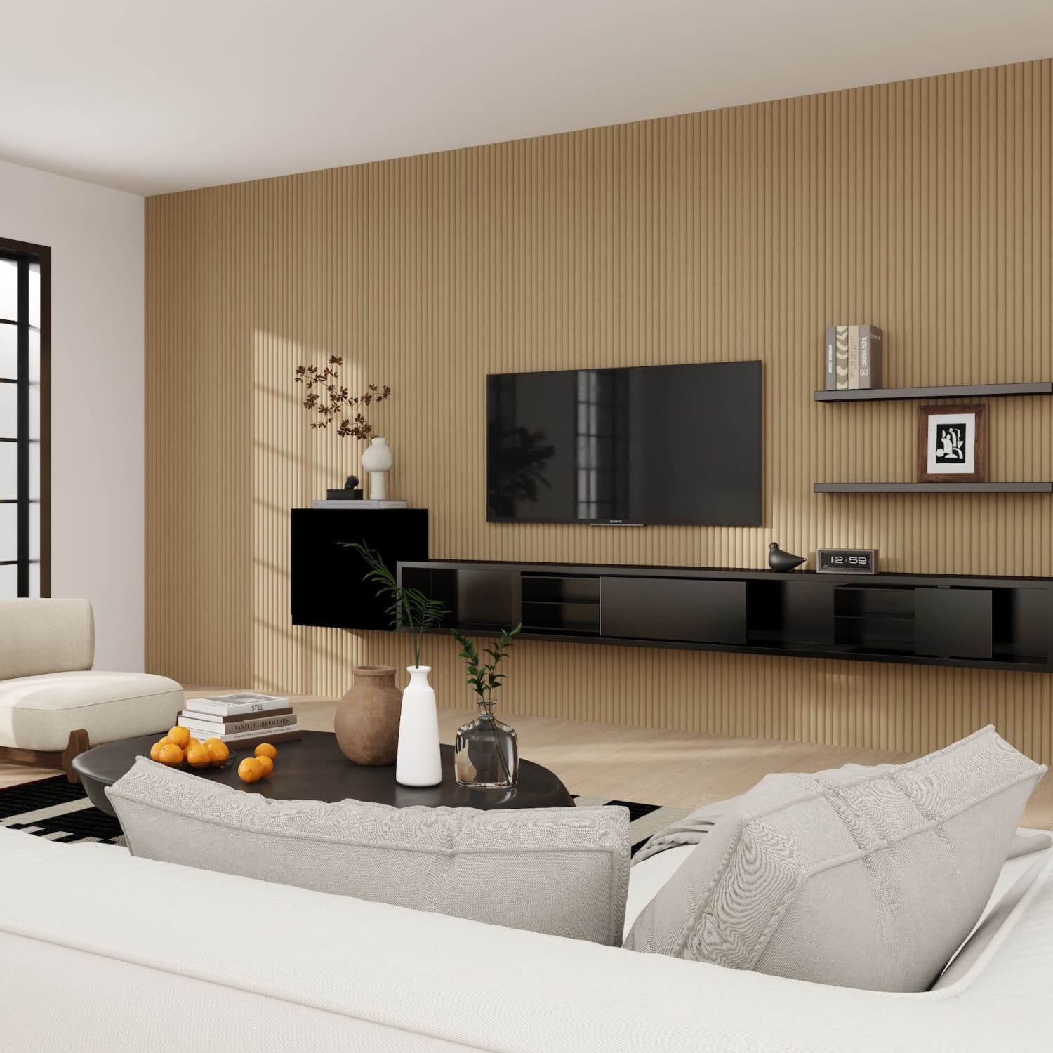 Large Fluted Wall Panels in Biscuit with White Backing