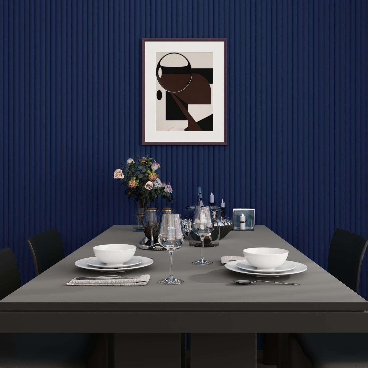 Large Fluted Wall Panels in Blue Maize with Black Backing