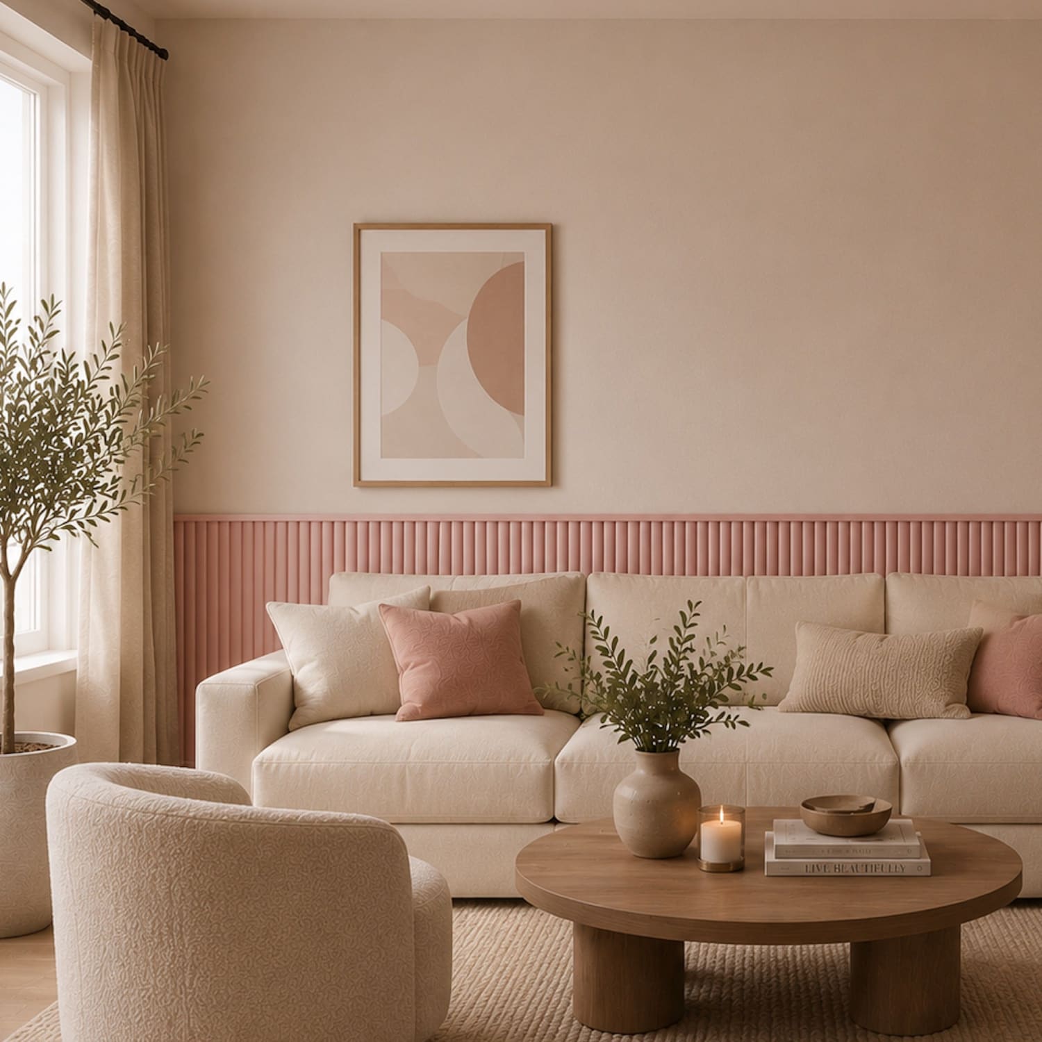 Large Fluted Wall Panels in Dusky Pink - 240cm x 60cm