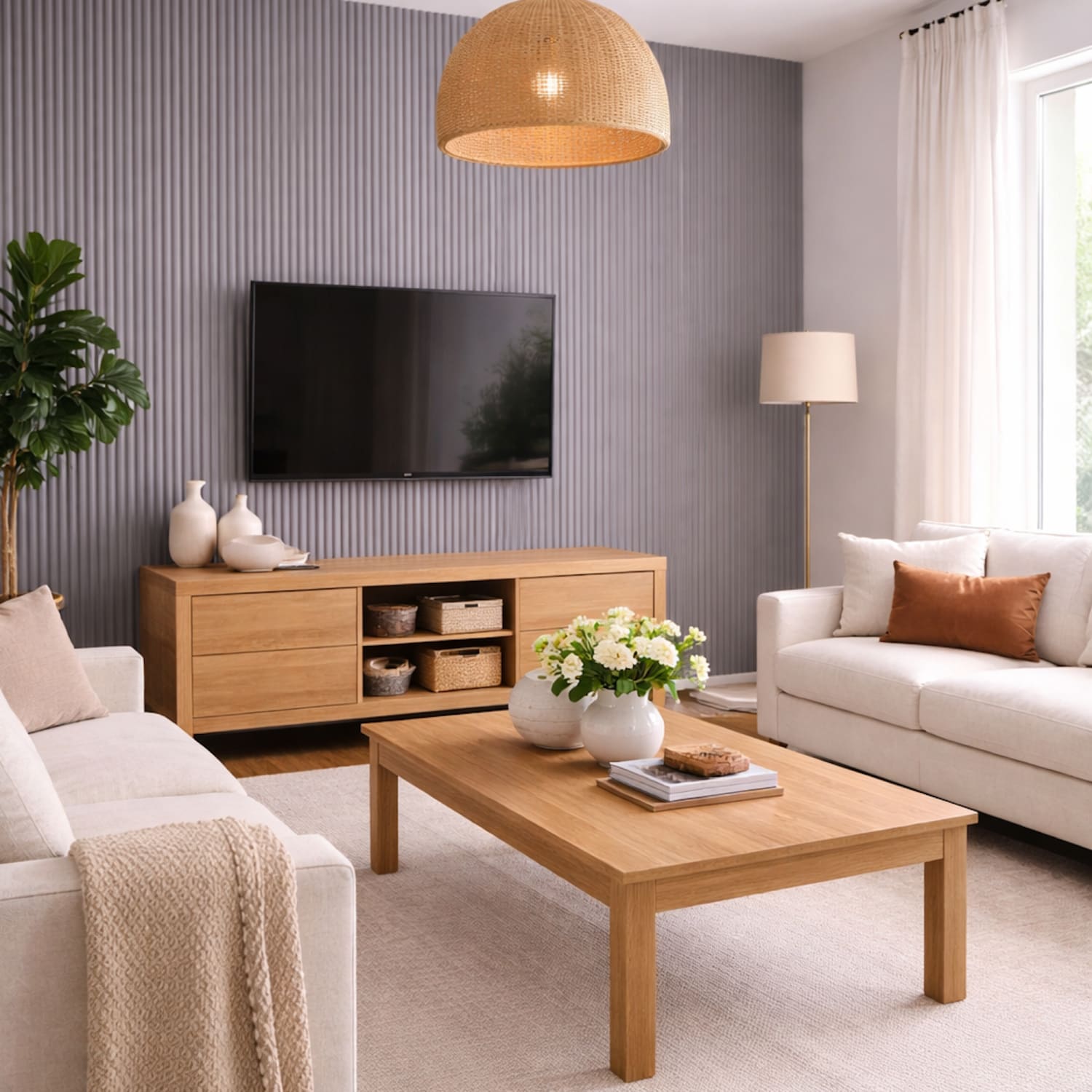 Large Fluted Wall Panels in Purple Heather - 240cm x 60cm