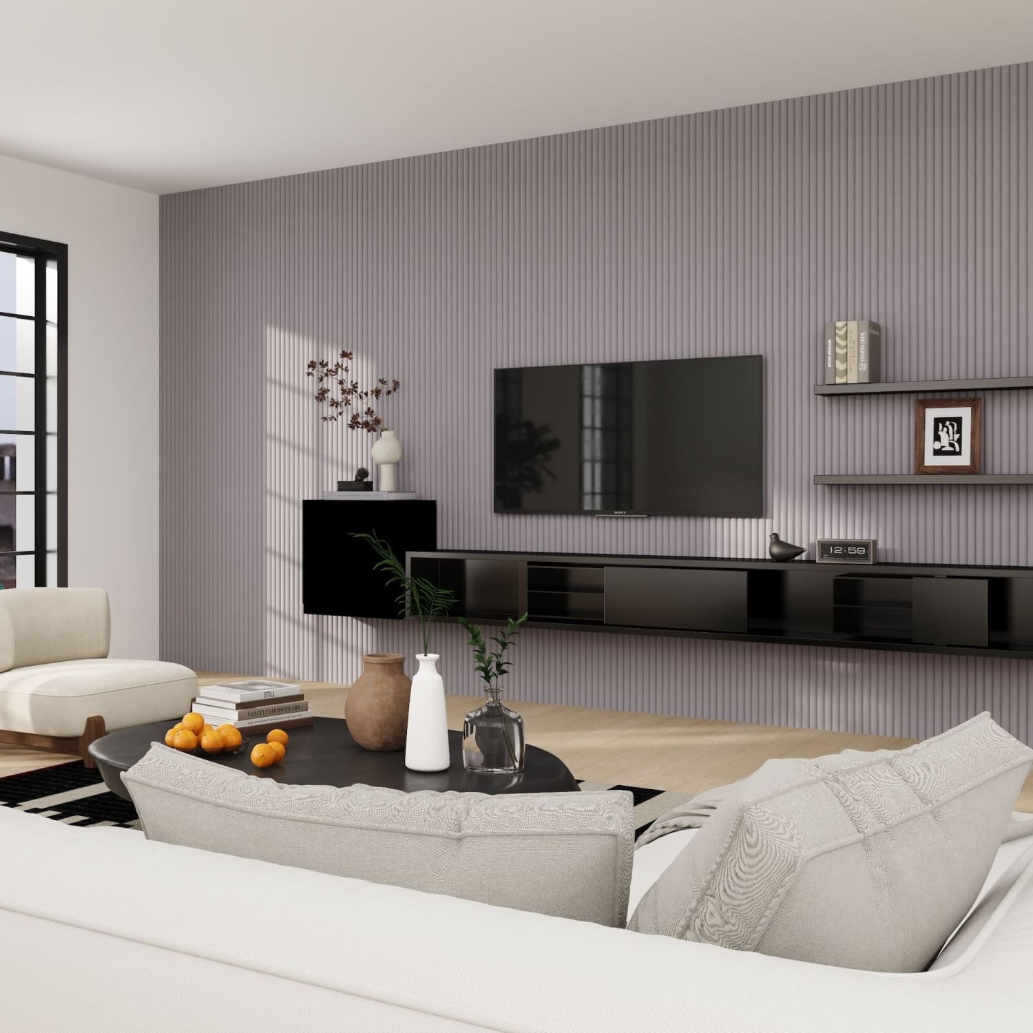 Large Fluted Wall Panels in Purple Heather with White Backing