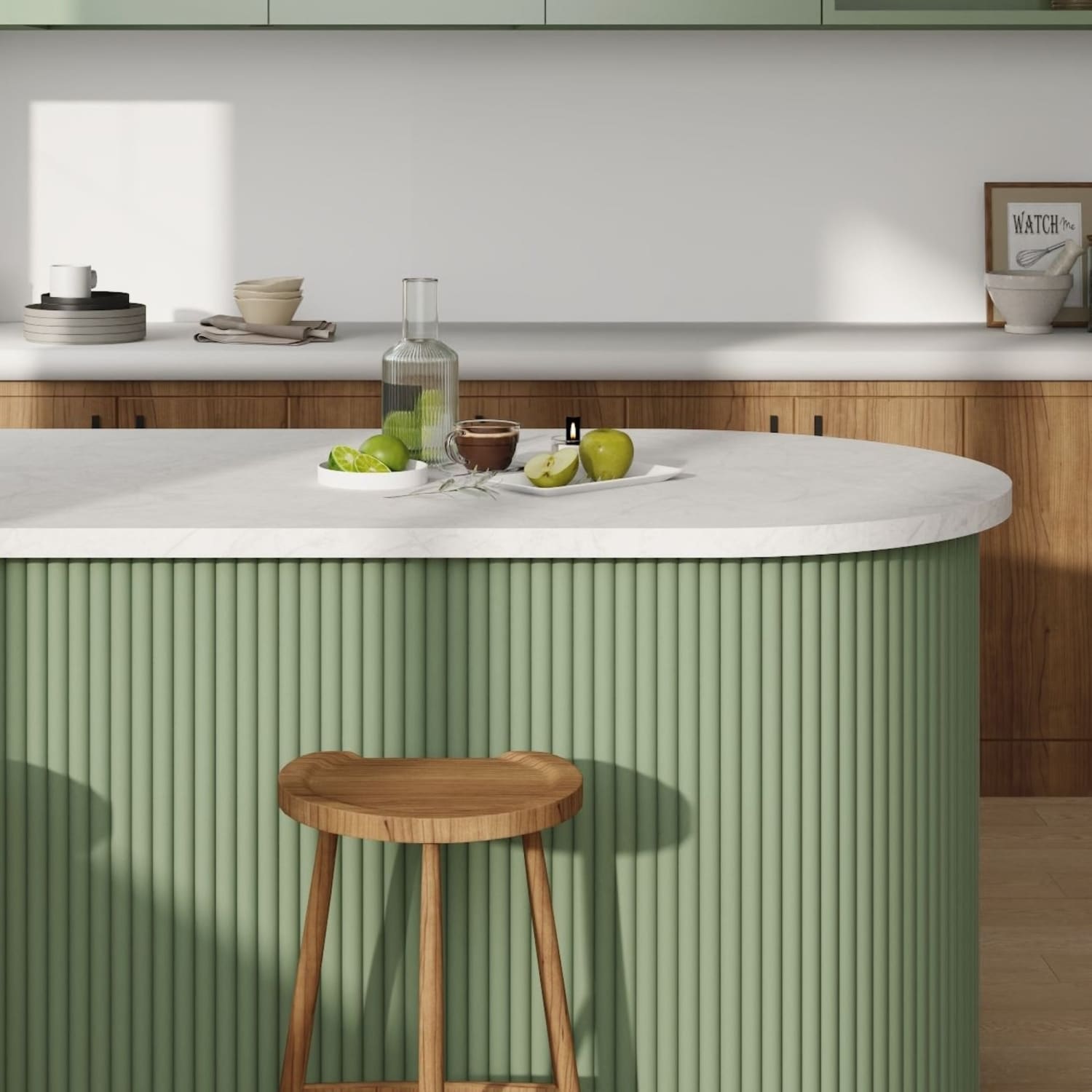 Large Fluted Wall Panels in Vintage Green with Black Backing