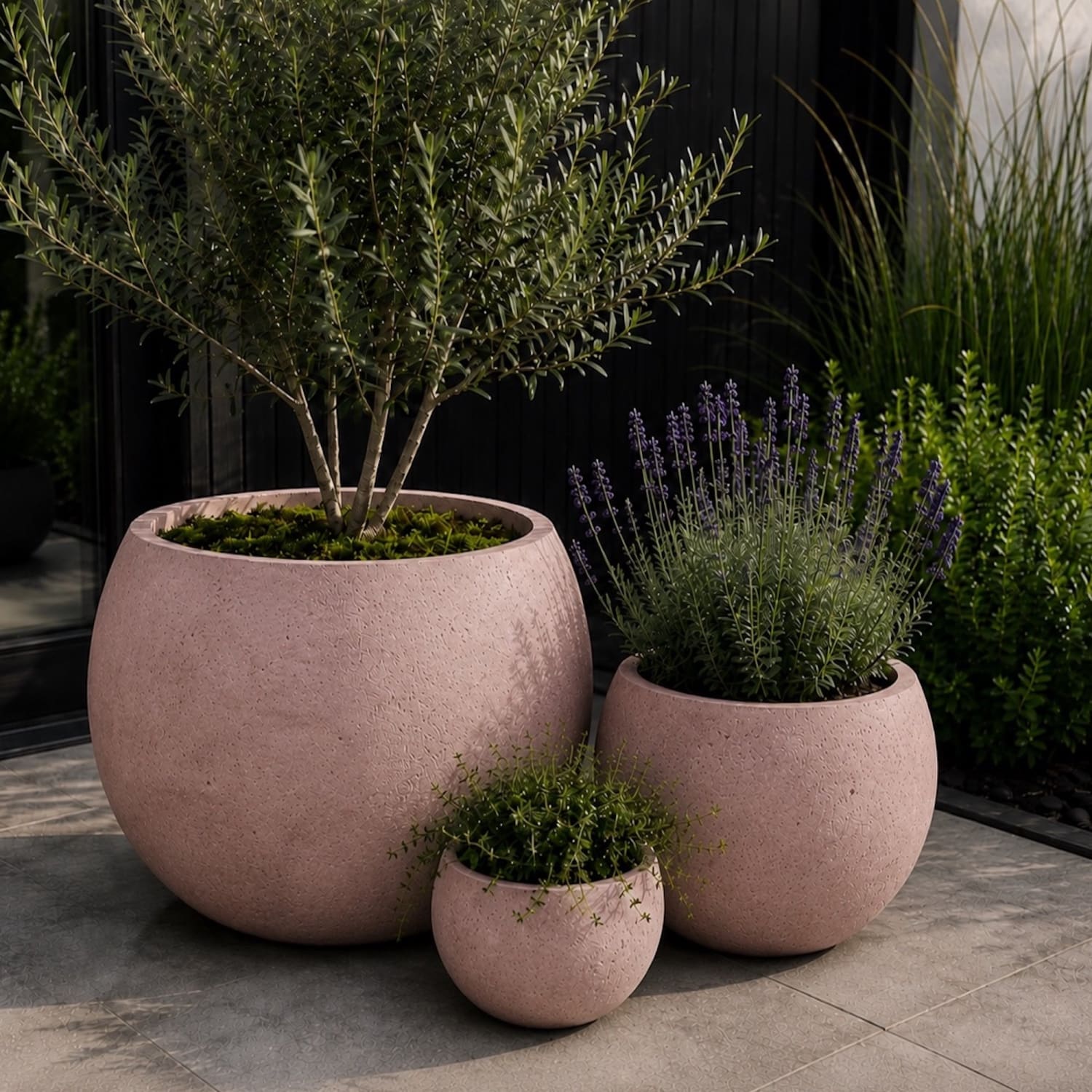 Orbello | Set Of 3 - Blushstone – Concrete Sphere Planter Set – Round Orbs Plant Pot Nest