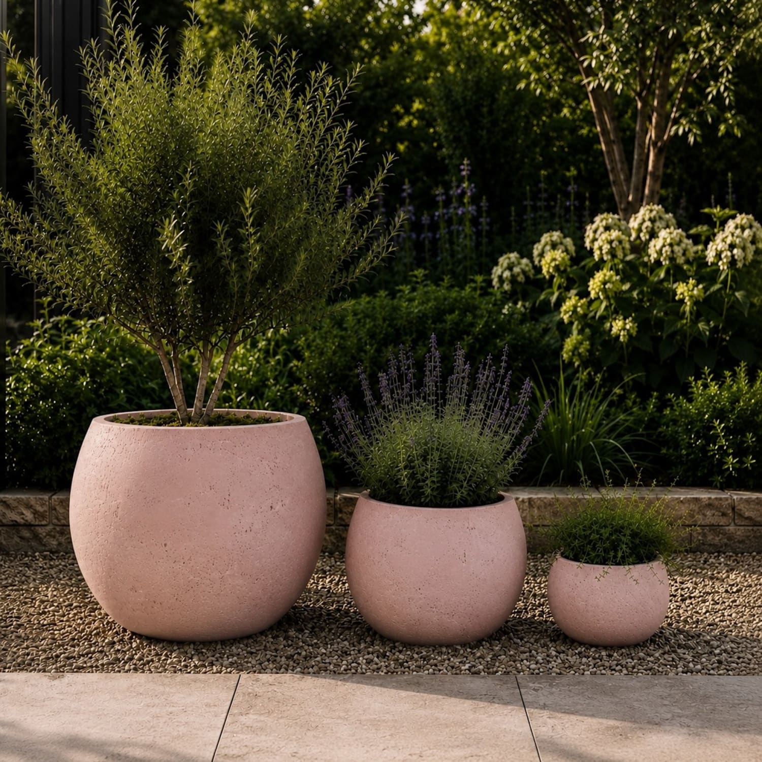 Orbello | Set Of 3 - Blushstone – Concrete Sphere Planter Set – Round Orbs Plant Pot Nest