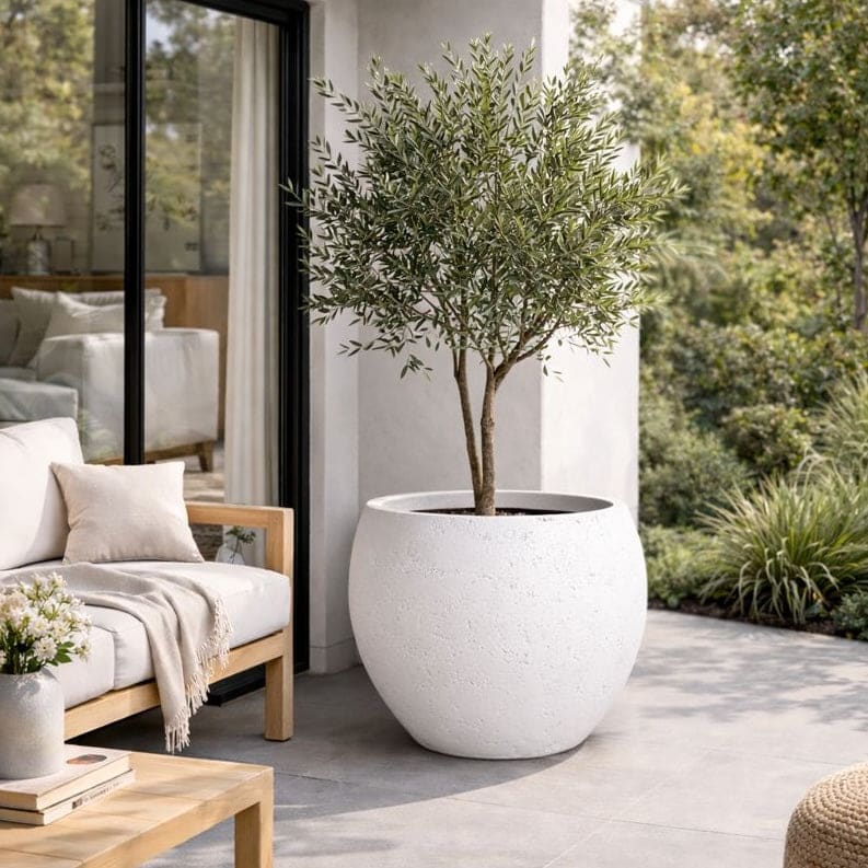 Orbello | White Mist – 70cm Extra Large Concrete Sphere Planter – 207L Round Plant Pot