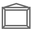 Simple line drawing of a picture frame or window with a triangular pediment on top.