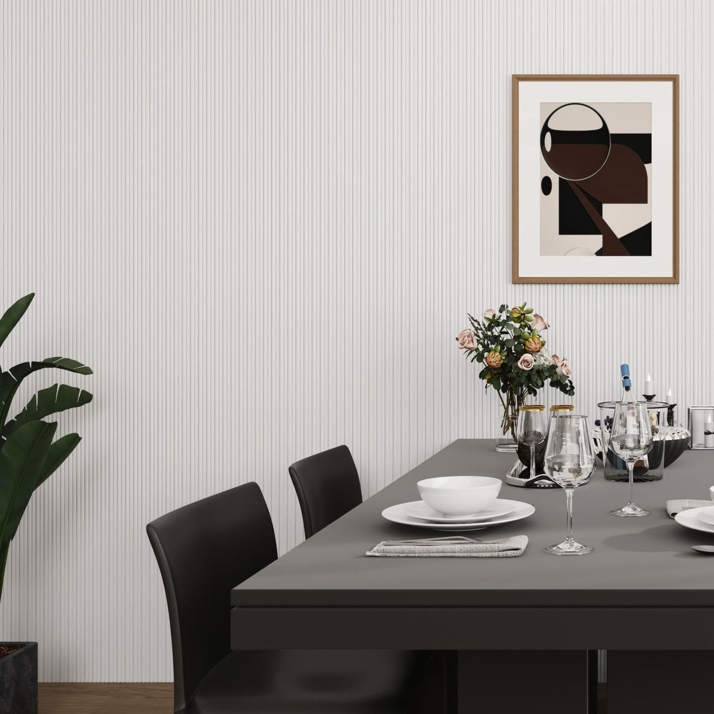 Dining room with fluted wall panels