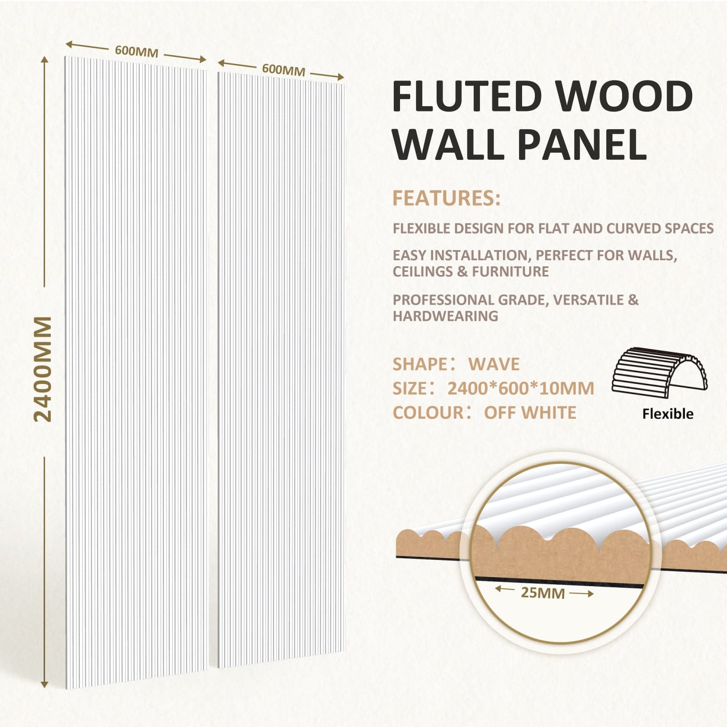 Small Fluted Wall Panels in DIY Primed - Ready To Paint