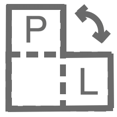 Stylized icon representing a parking lot or parking area with directional arrow.