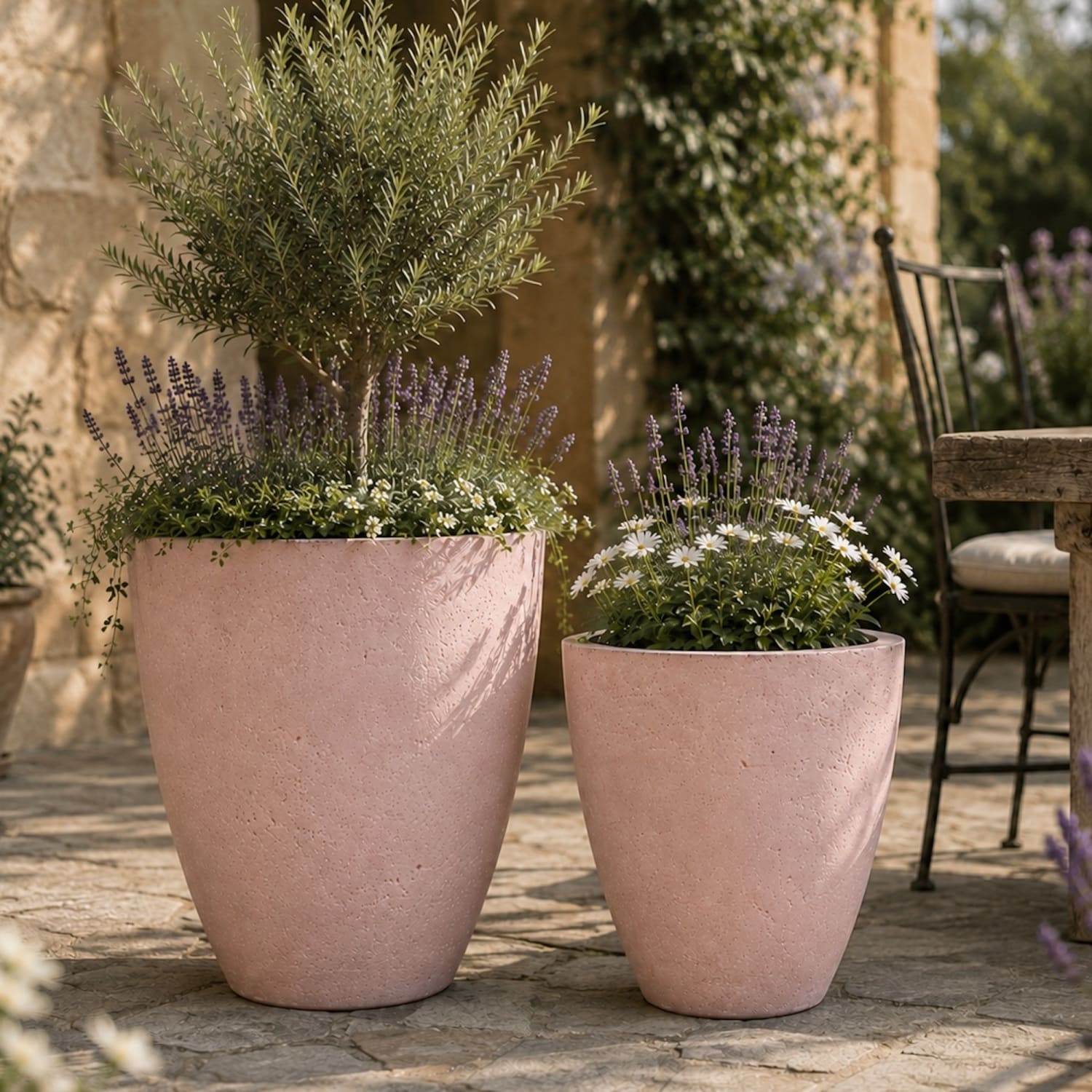 Vessara | Set Of 2 - Blushstone – Concrete Vase Planter Set – Vase Plant Pot Nest