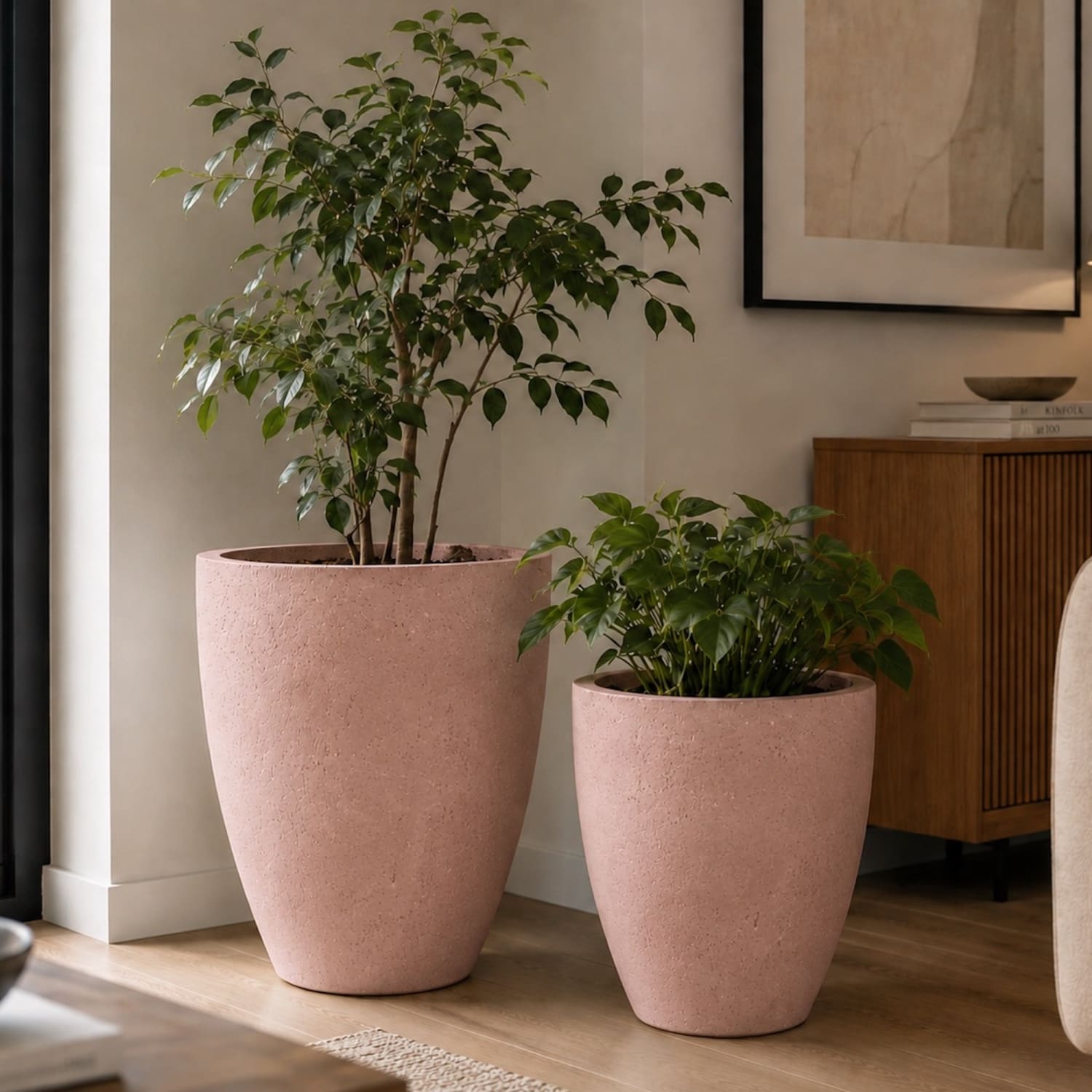 Vessara | Set Of 2 - Blushstone – Concrete Vase Planter Set – Vase Plant Pot Nest