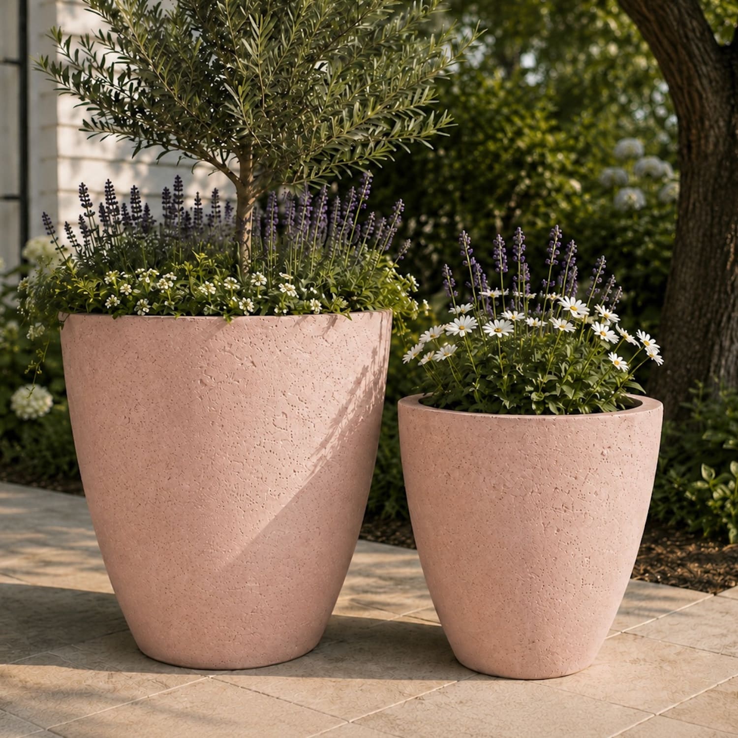 Vessara | Set Of 2 - Blushstone – Concrete Vase Planter Set – Vase Plant Pot Nest