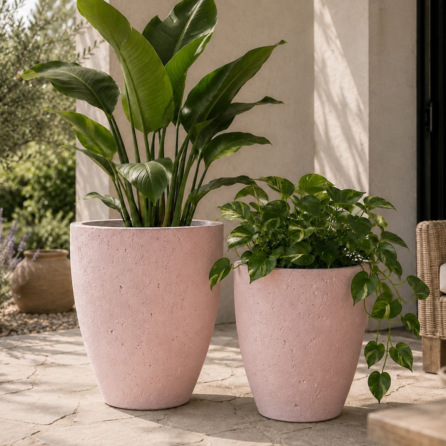Vessara | Set Of 2 - Blushstone – Concrete Vase Planter Set – Vase Plant Pot Nest