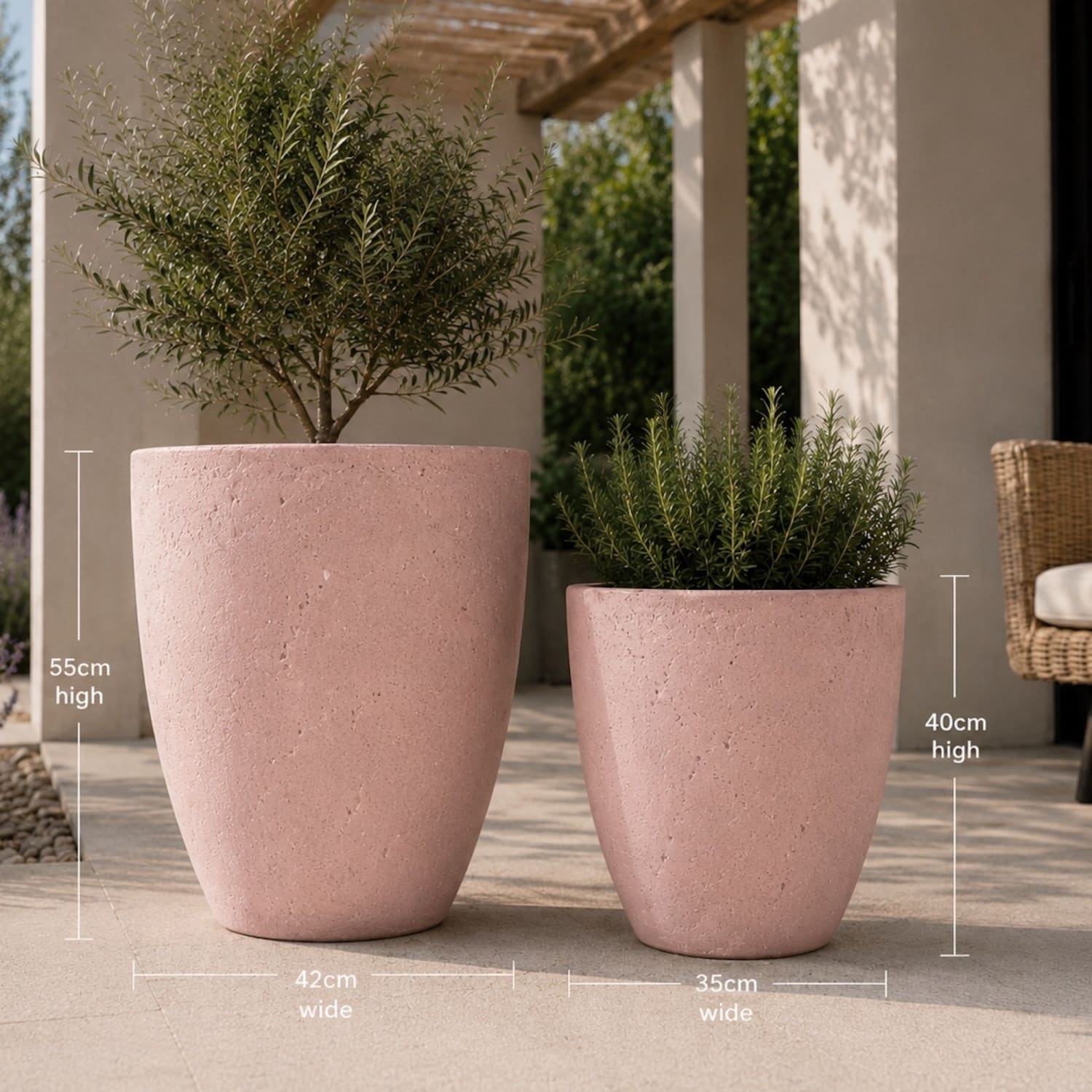 Vessara | Set Of 2 - Blushstone – Concrete Vase Planter Set – Vase Plant Pot Nest