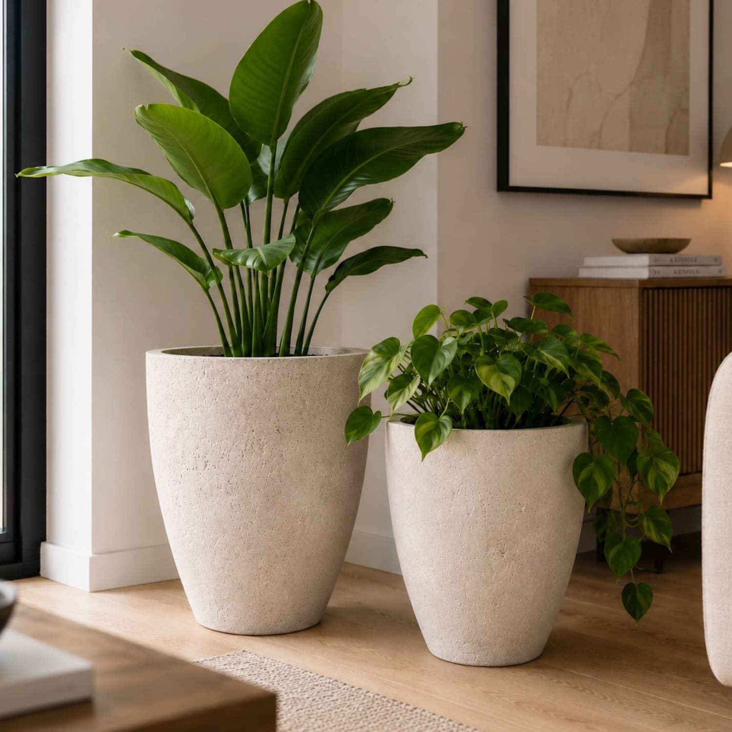 Vessara | Set Of 2 - Truffle – Concrete Vase Planter Set – Vase Plant Pot Nest