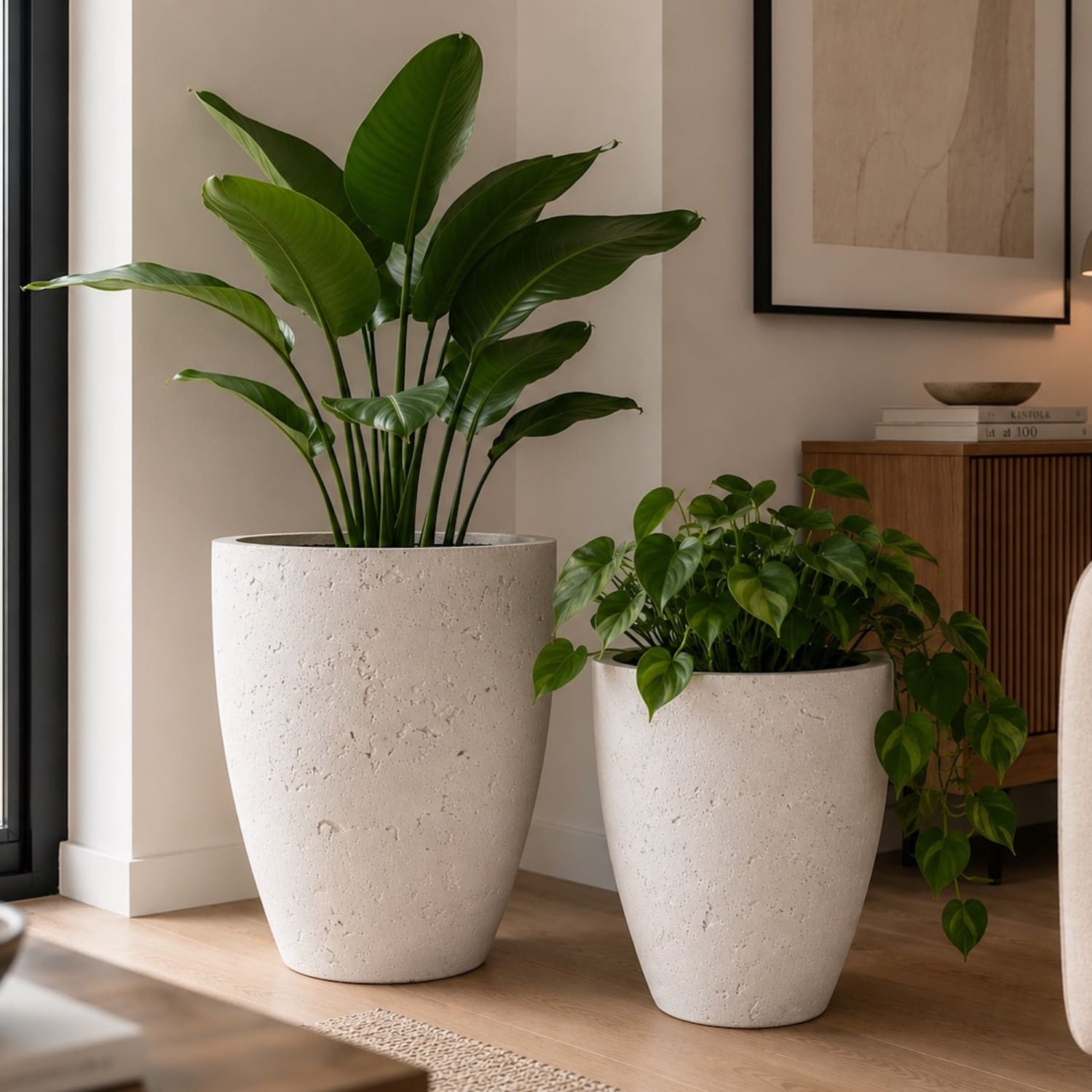 Vessara | Set Of 2 - White Mist – Concrete Vase Planter Set – Vase Plant Pot Nest