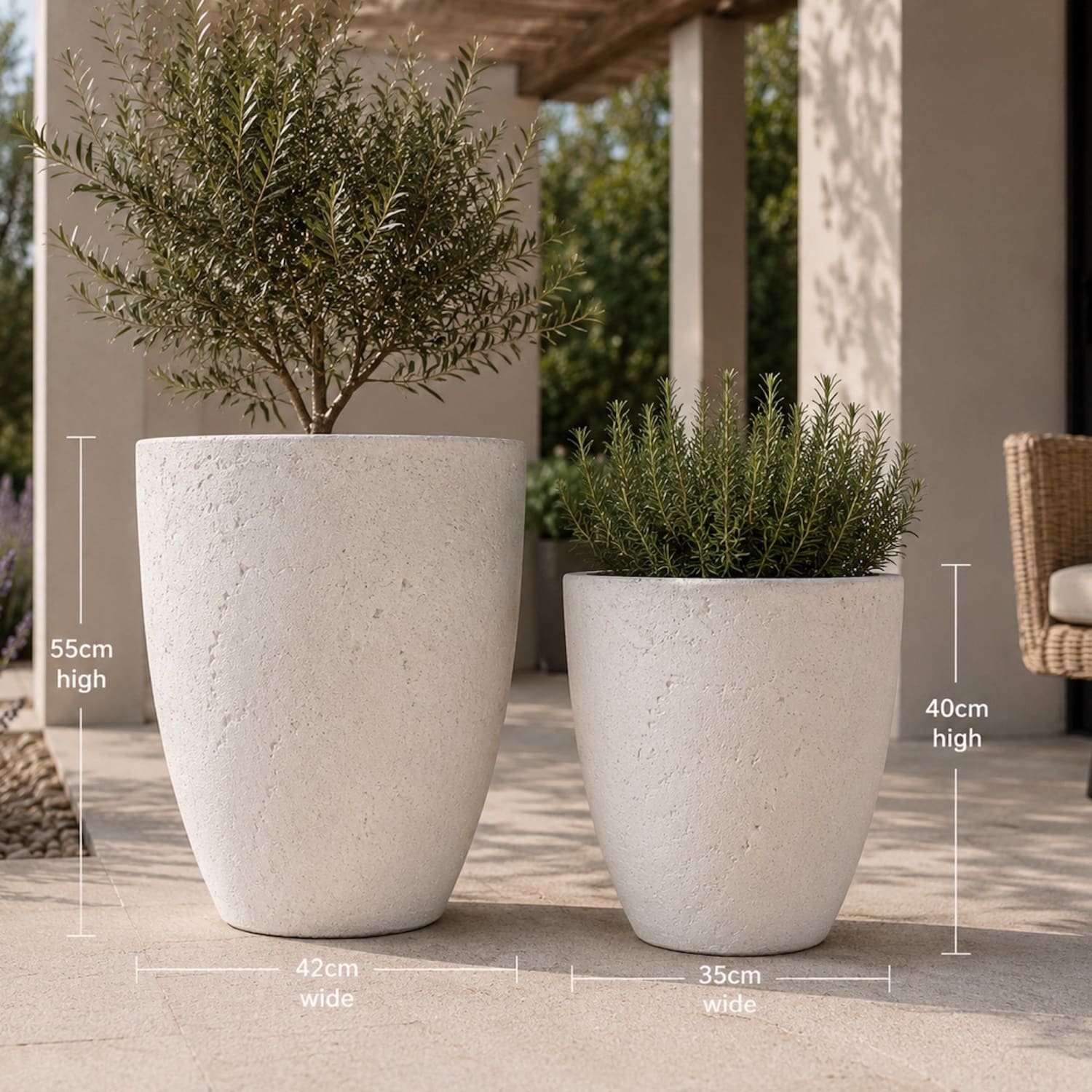 Vessara | Set Of 2 - White Mist – Concrete Vase Planter Set – Vase Plant Pot Nest