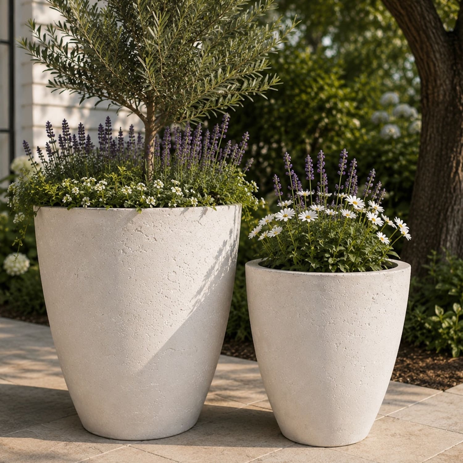 Vessara | Set Of 2 - White Mist – Concrete Vase Planter Set – Vase Plant Pot Nest