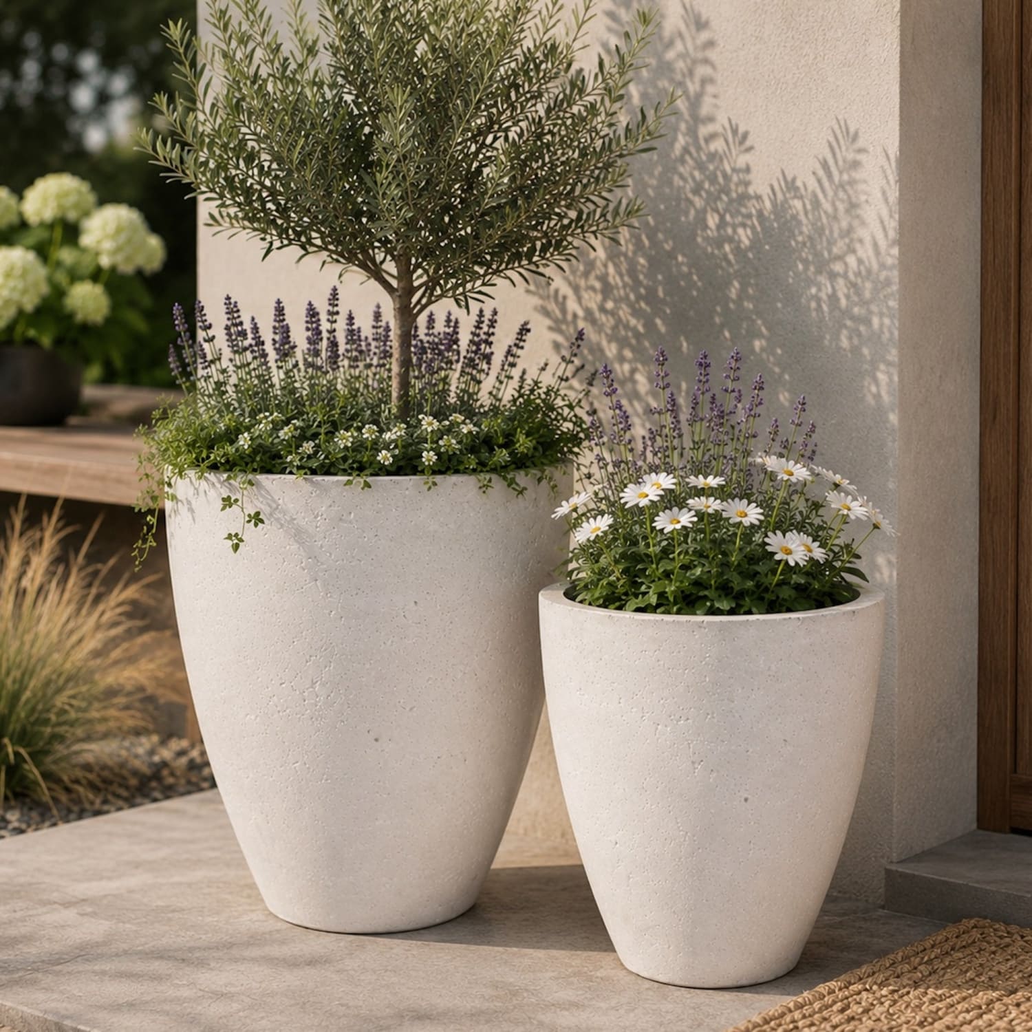 Vessara | Set Of 2 - White Mist – Concrete Vase Planter Set – Vase Plant Pot Nest
