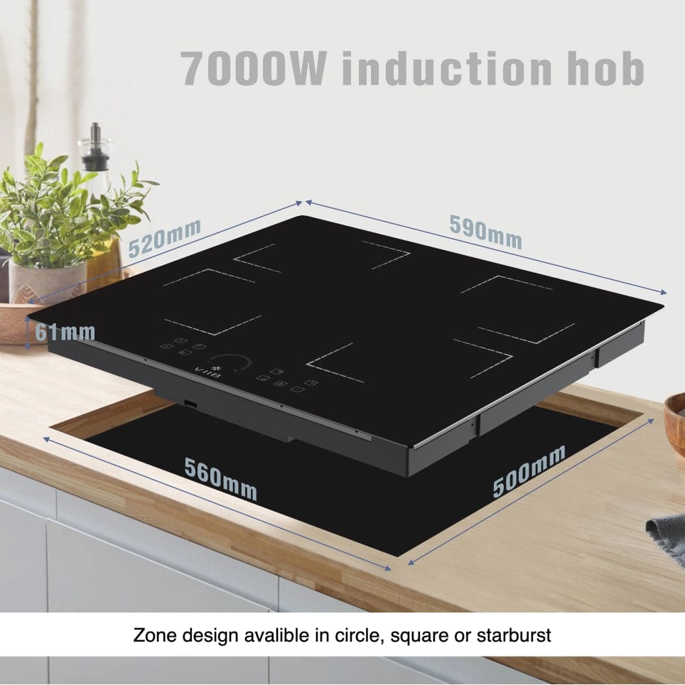 VIIB | 7000w 4 Ring Induction Hob | Square Zone Design