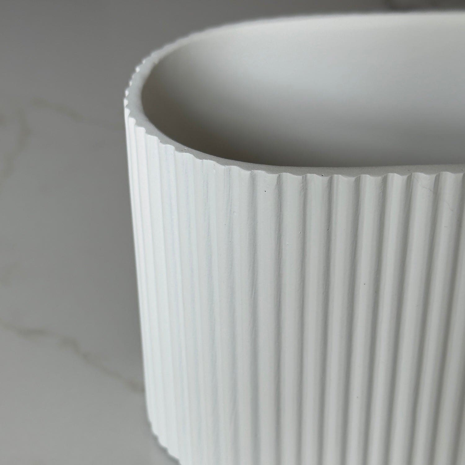 Flutini | White Fluted Oval Stone Resin Indoor Plant Pots (2 Pot Set)